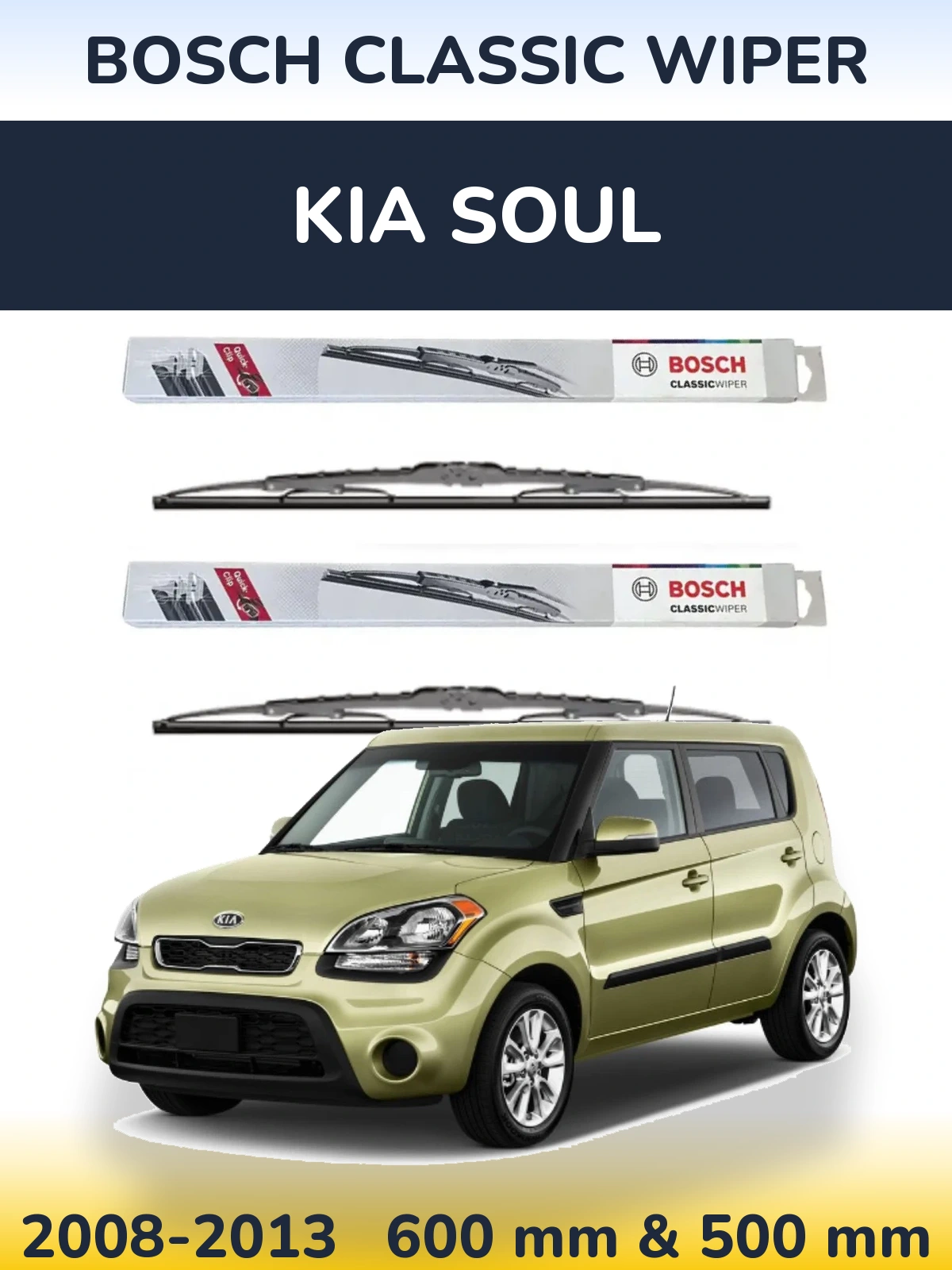 Front wiper blade set BOSCH Classic Wiper 600 & 500 mm for KIA Soul 2008-2013