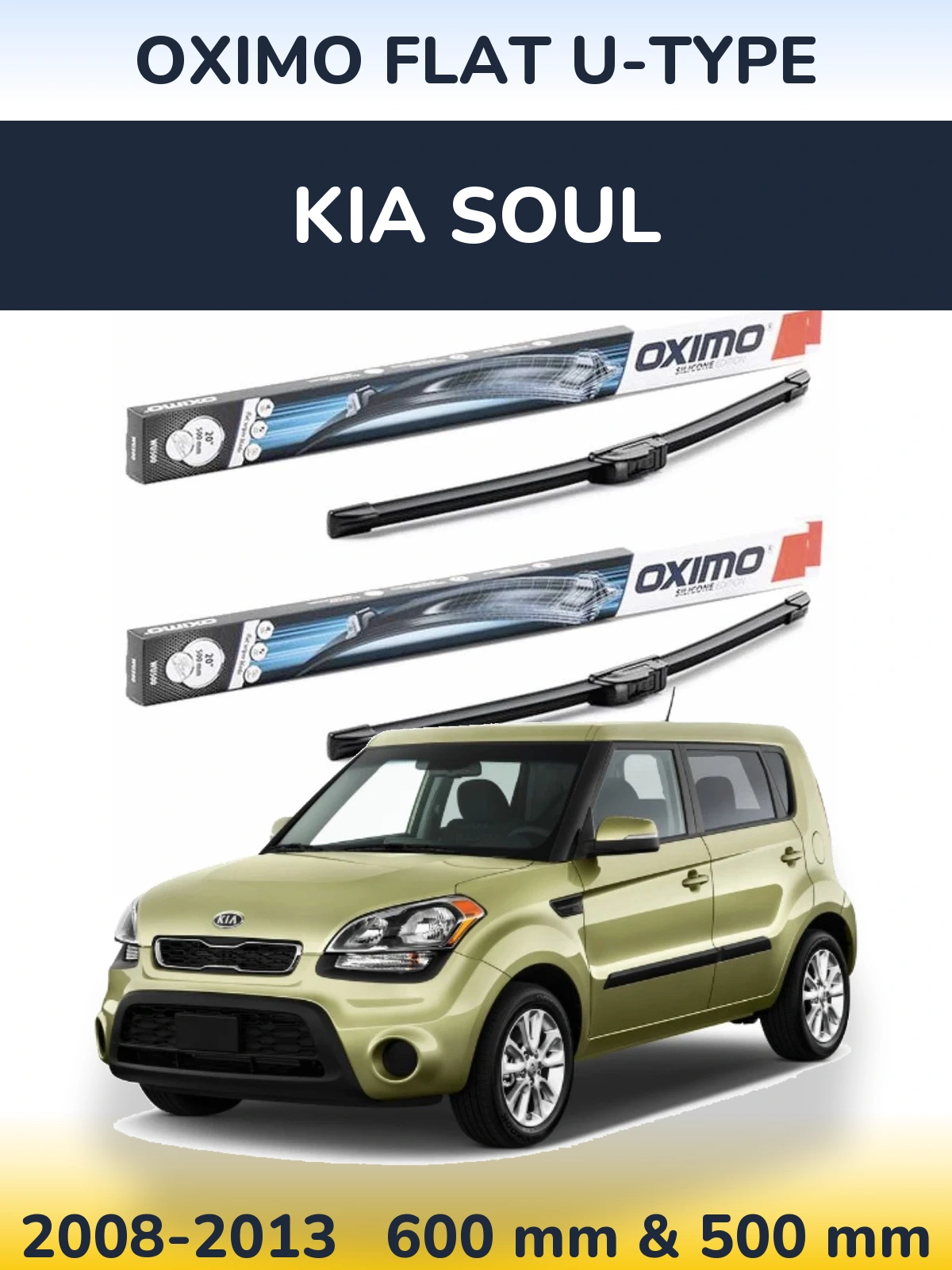 Front wiper blade set Oximo Flat U-type 600 & 500 mm for KIA Soul 2008-2013