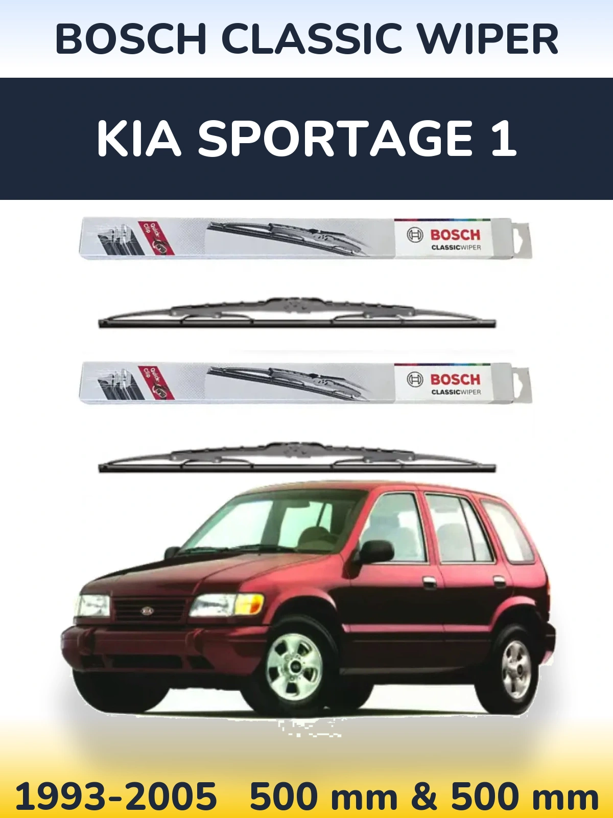 Komplet przednich wycieraczek BOSCH Classic Wiper 500 & 500 mm do KIA Sportage 1 1993-2005