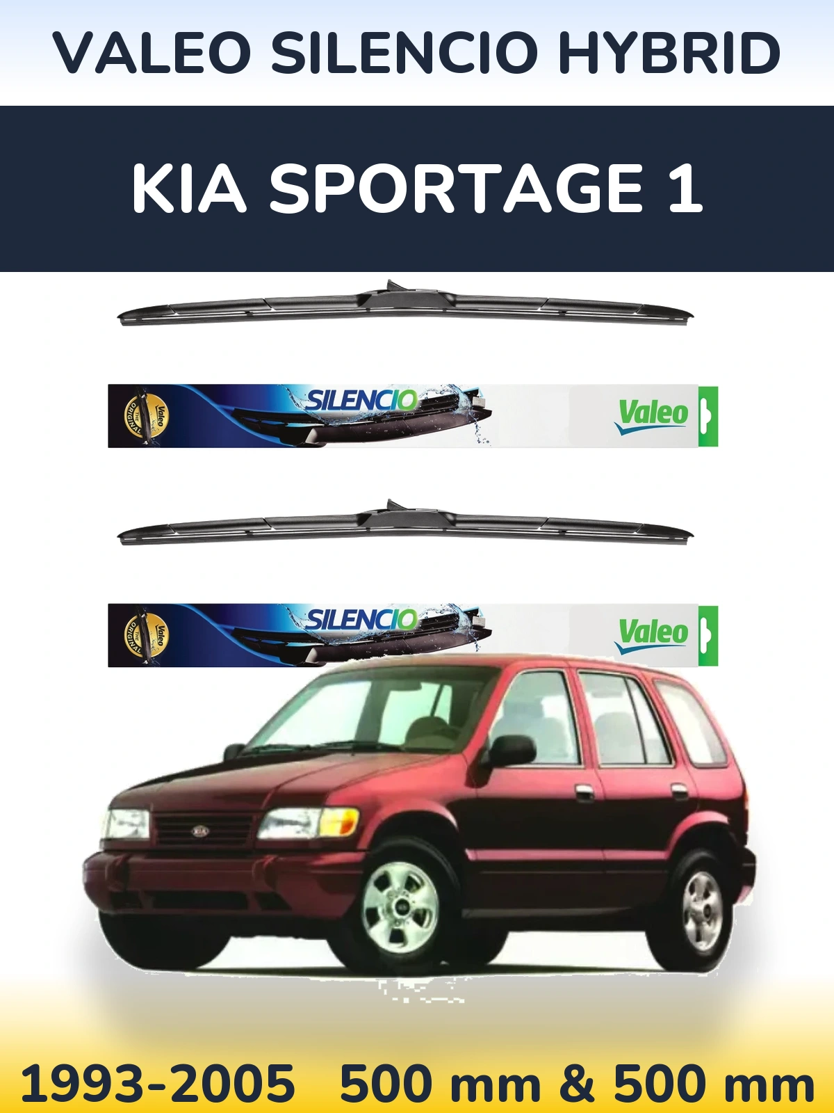 Комплект передних дворников Valeo Silencio Hybrid 500 & 500 мм для KIA Sportage 1 1993-2005