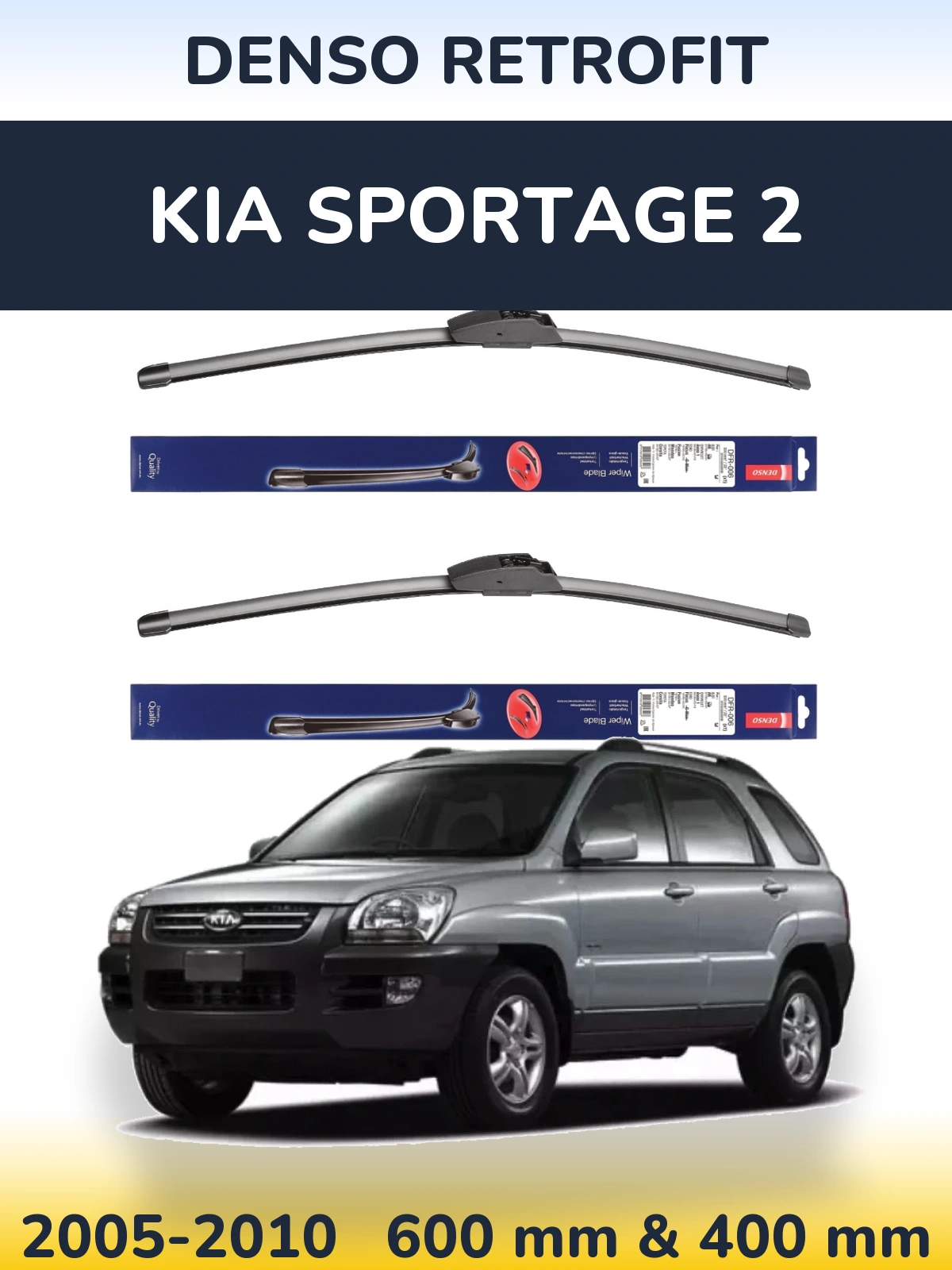 Front wiper blade set Denso Retrofit 600 & 400 mm for KIA Sportage 2 2005-2010