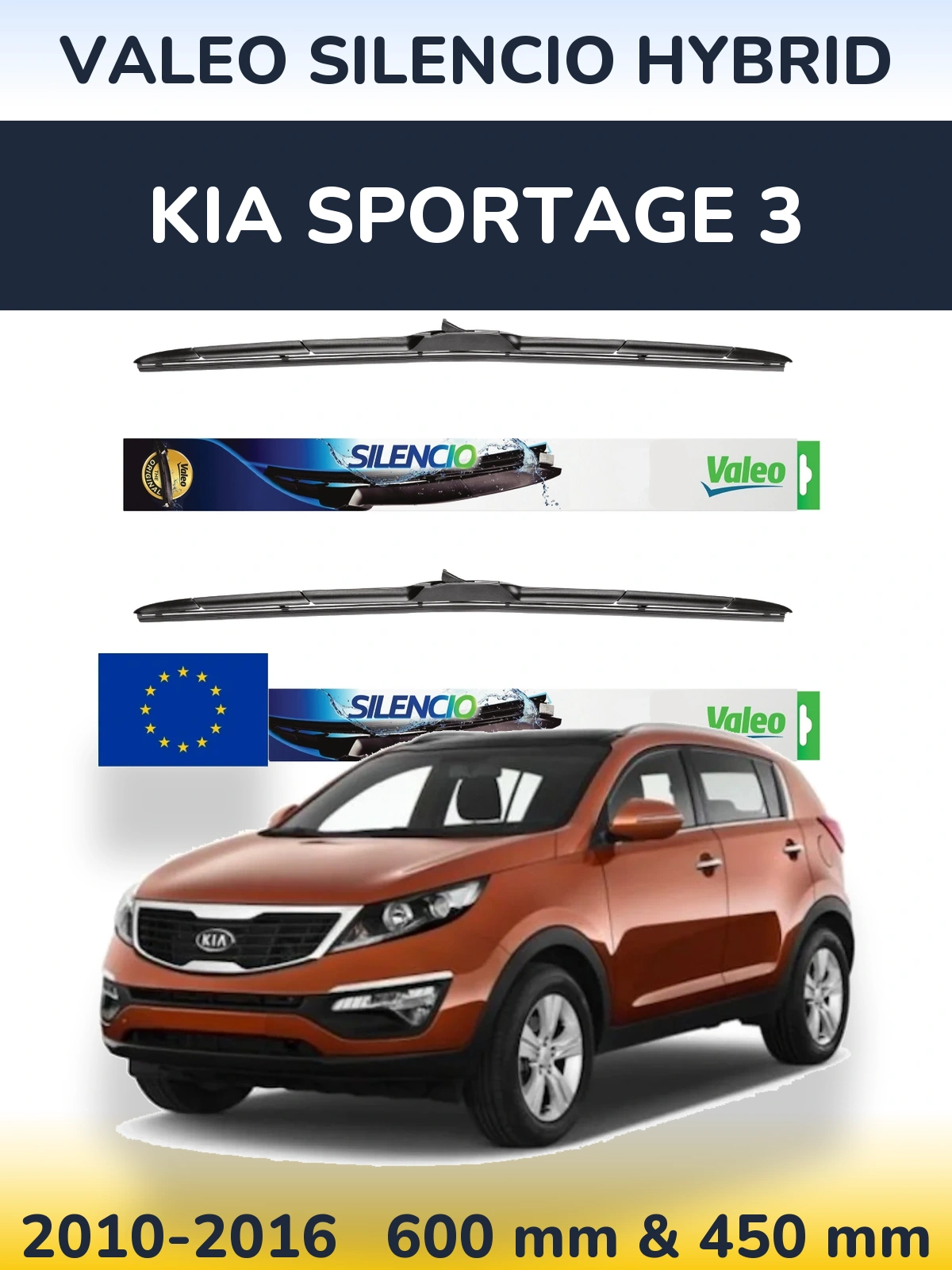 Комплект передних дворников Valeo Silencio Hybrid 600 & 450 мм для KIA Sportage 3 2010-2016