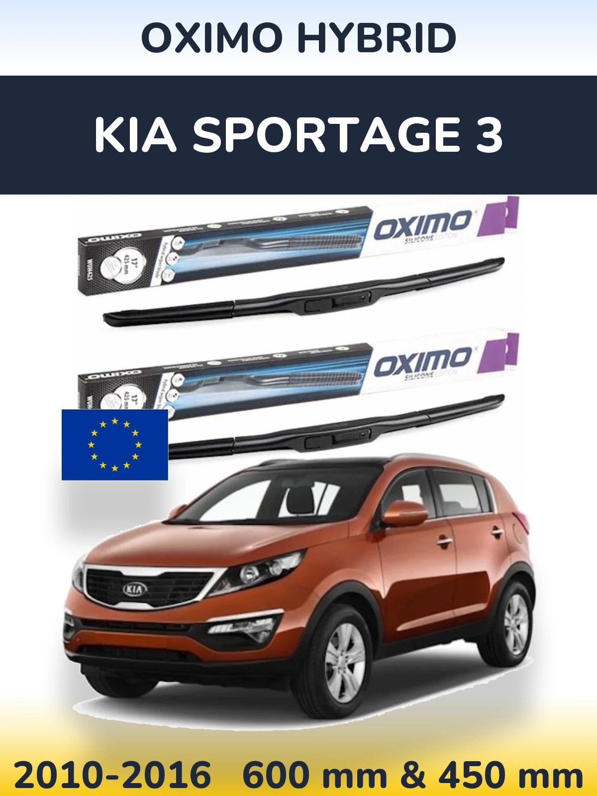 Front wiper blade set Oximo Hybrid 600 & 450 mm for KIA Sportage 3 2010-2016