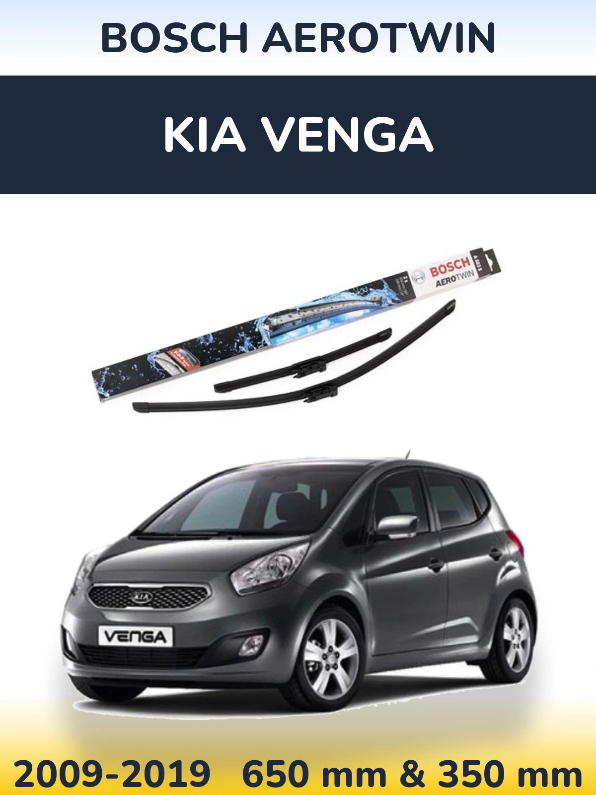 Комплект передних дворников BOSCH AeroTwin 650 & 340 мм для KIA Venga 2009-2019