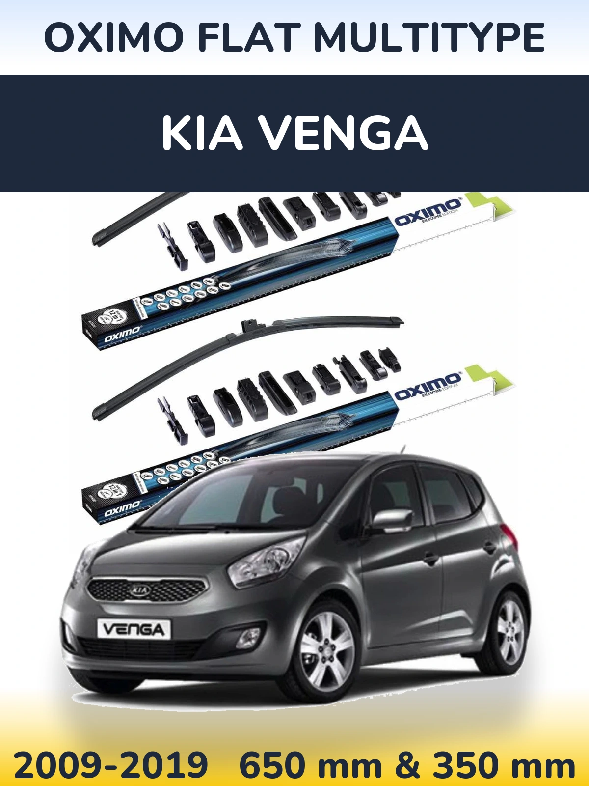 Front wiper blade set Oximo Flat MultiTypee 650 & 350 mm for KIA Venga 2009-2019