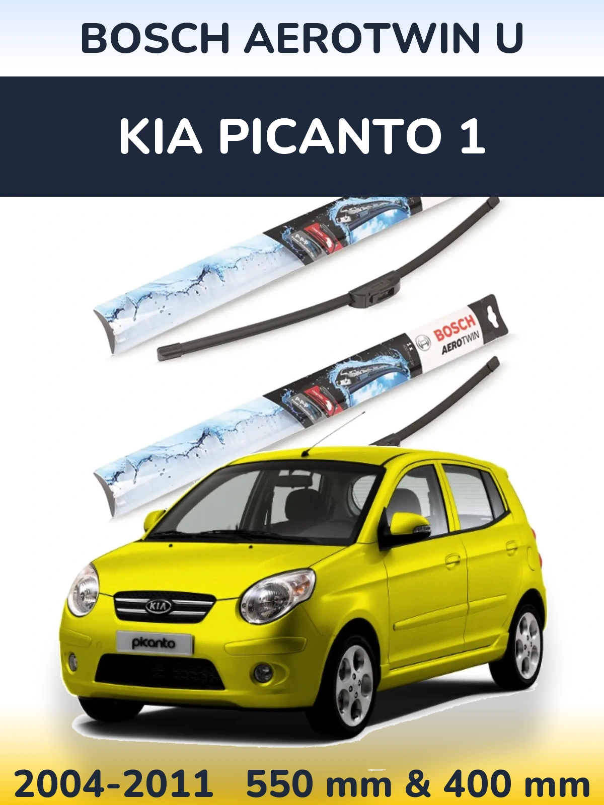 Front wiper blade set BOSCH AeroTwin U 550 & 400 mm for KIA Picanto 1 2004-2011