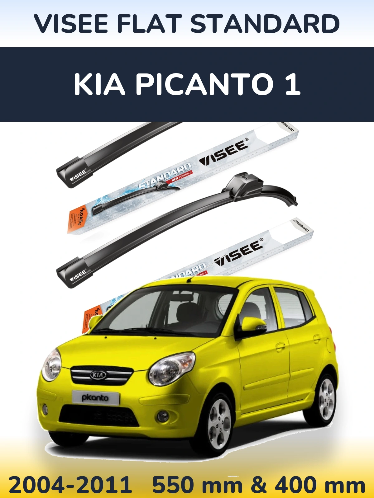 Front wiper blade set VISEE FLAT STANDARD 550 & 400 mm for KIA Picanto 1 2004-2011