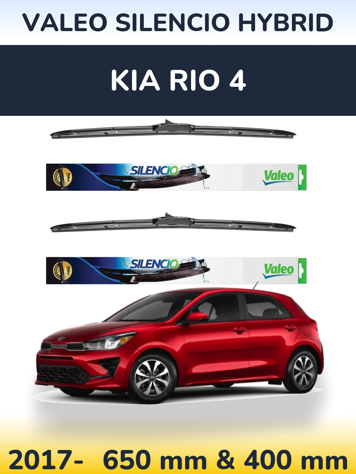 Komplet przednich wycieraczek Valeo Silencio Hybrid 650 & 400 mm do KIA Rio 4 2017-2026