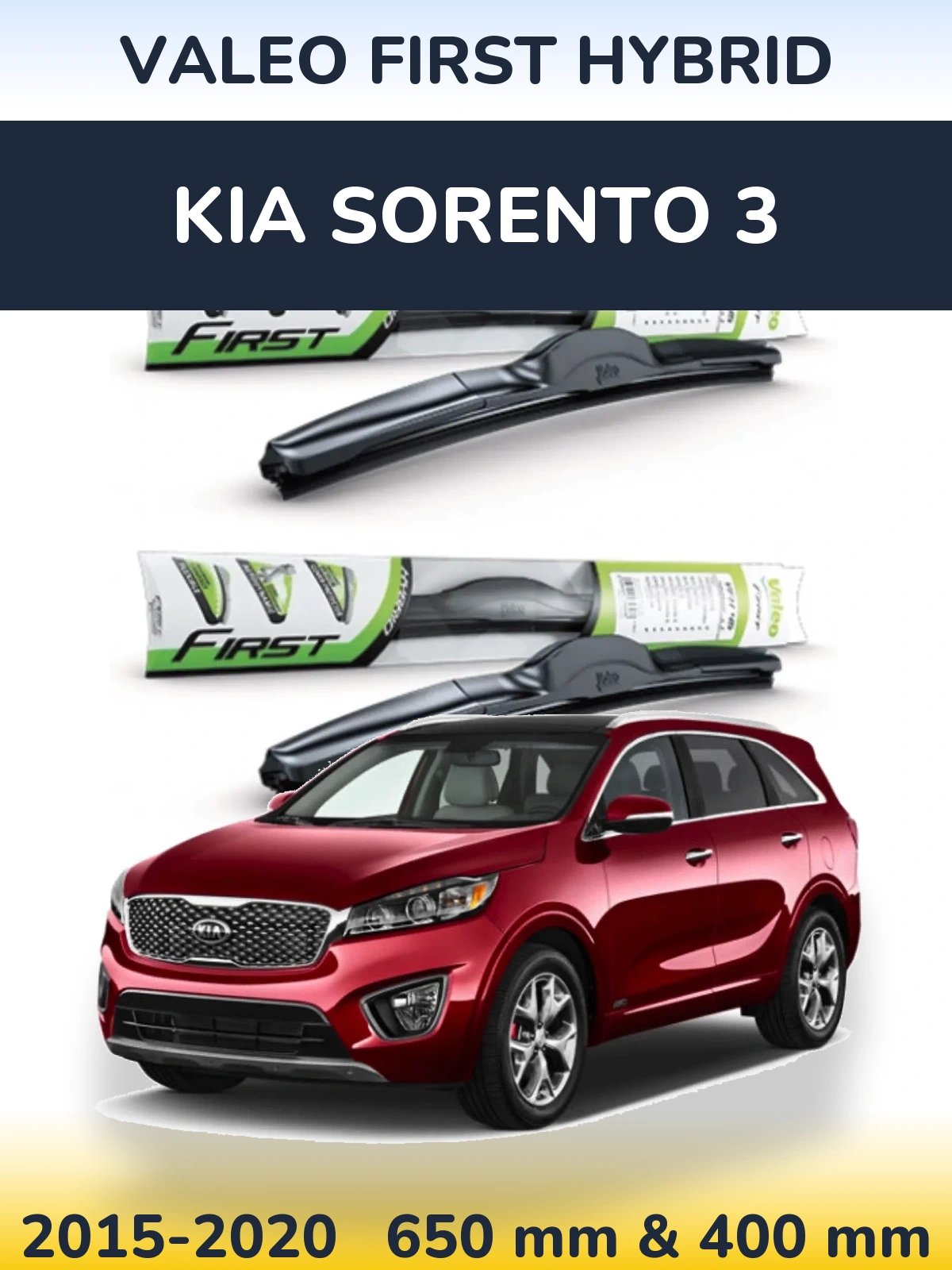 Front wiper blade set Valeo First Hybrid 650 & 400 mm for KIA Sorento 3 2015-2020