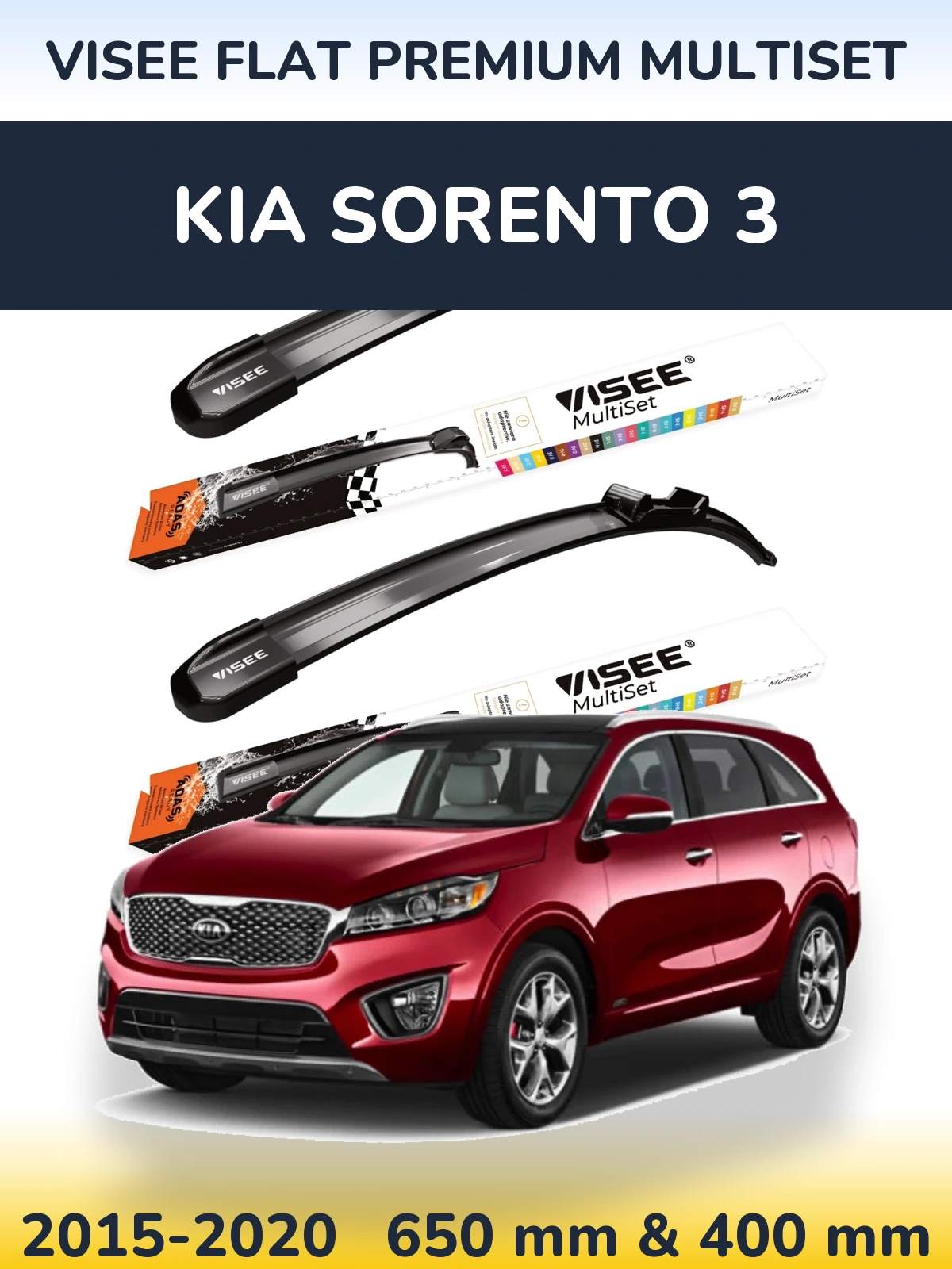 Front wiper blade set VISEE FLAT PREMIUM MultiSet 650 & 400 mm for KIA Sorento 3 2015-2020