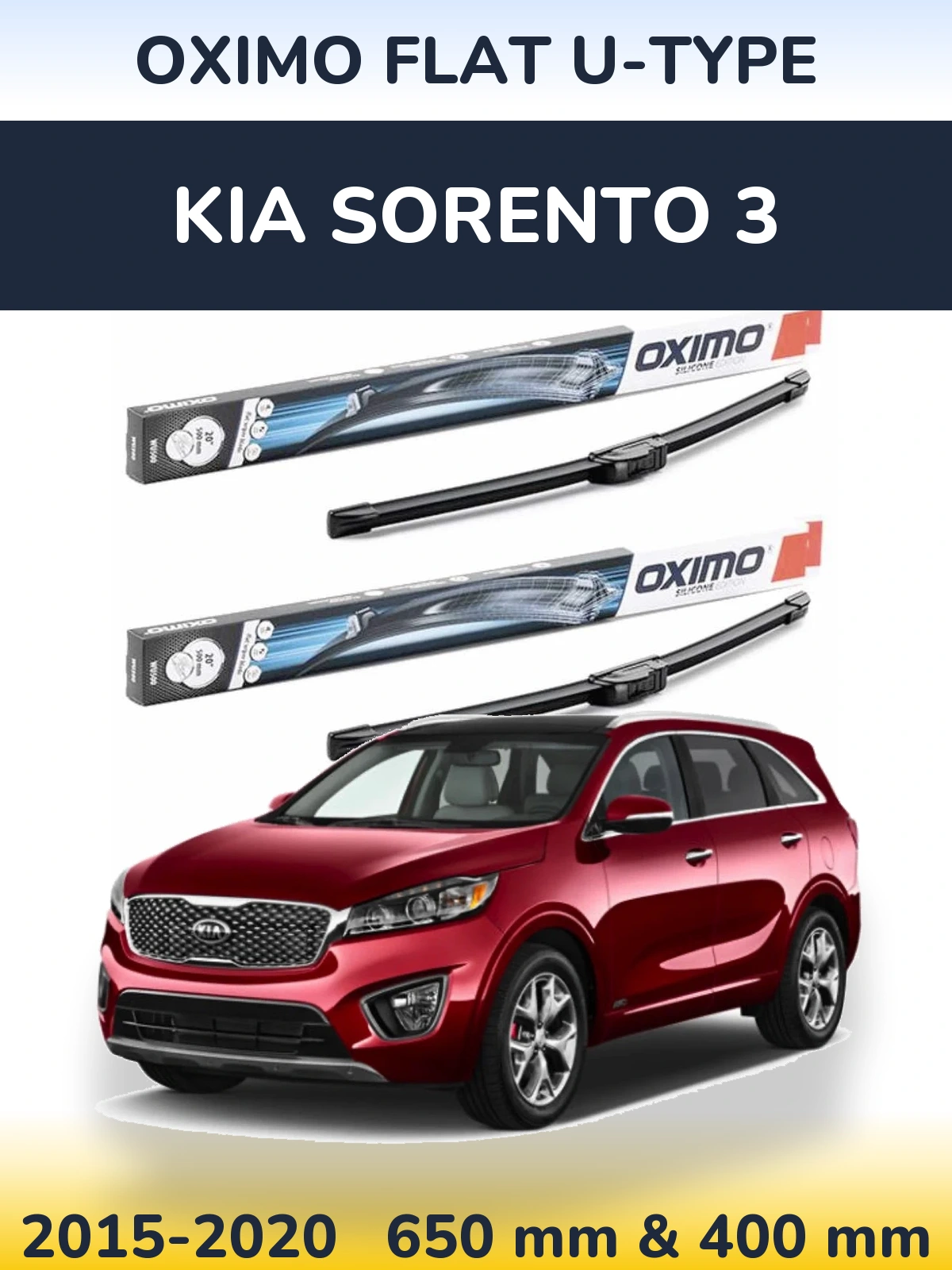 Комплект передніх щіток Oximo Flat U-type 650 & 400 мм для KIA Sorento 3 2015-2020