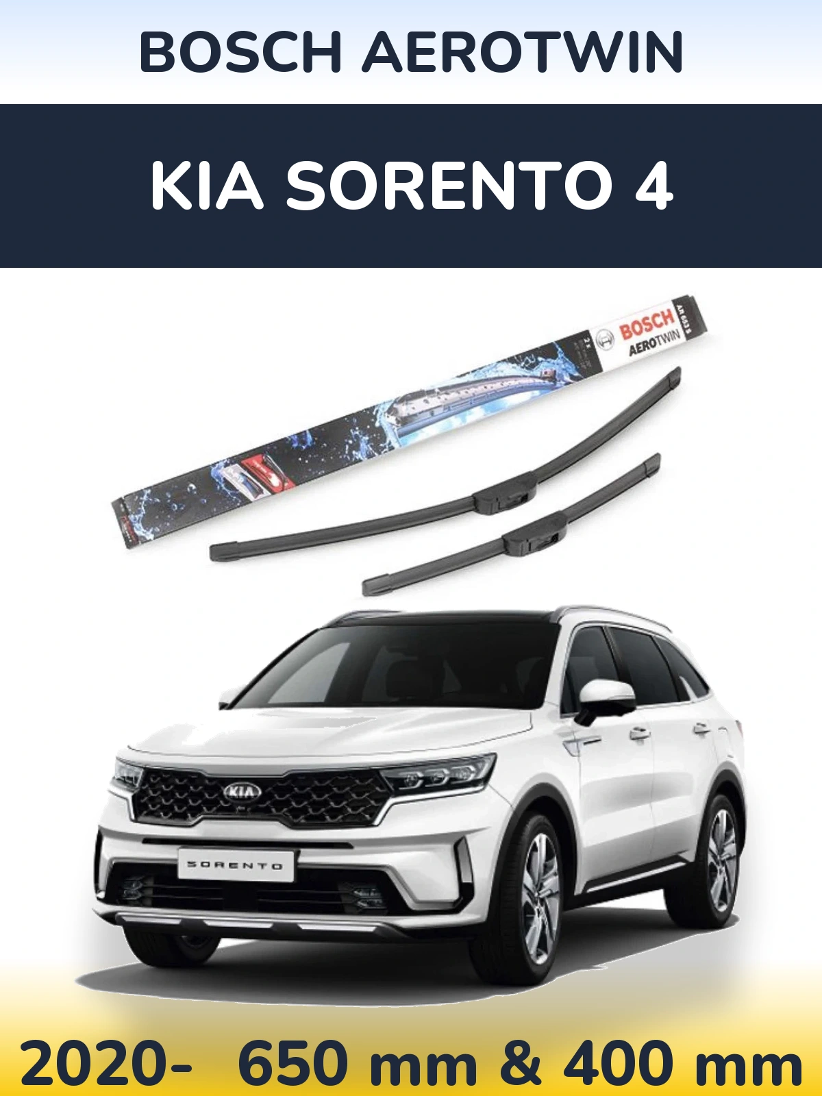 Front wiper blade set BOSCH AeroTwin 650 & 400 mm for KIA Sorento 4 2020-2026