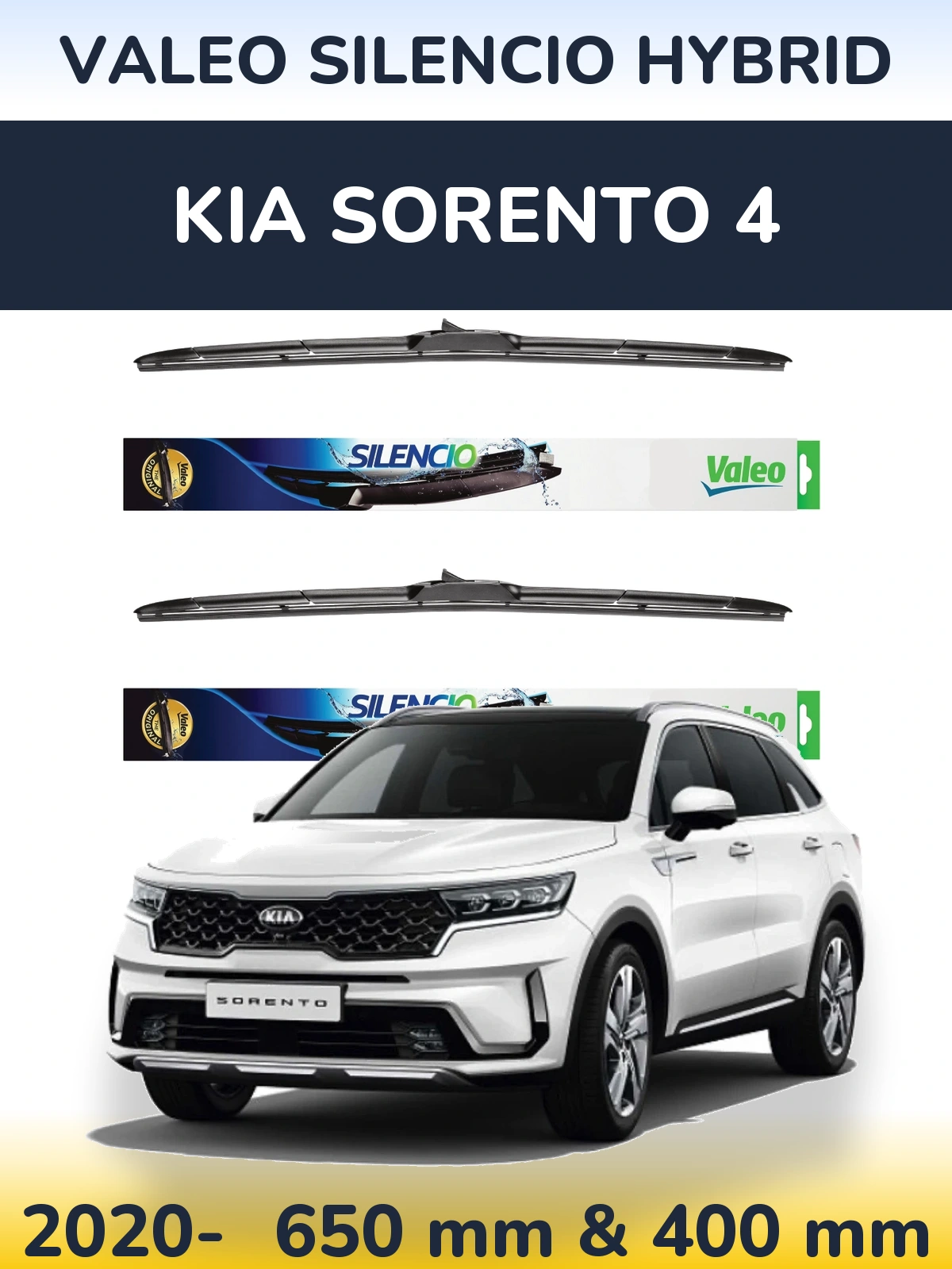 Комплект передніх щіток Valeo Silencio Hybrid 650 & 400 мм для KIA Sorento 4 2020-2026