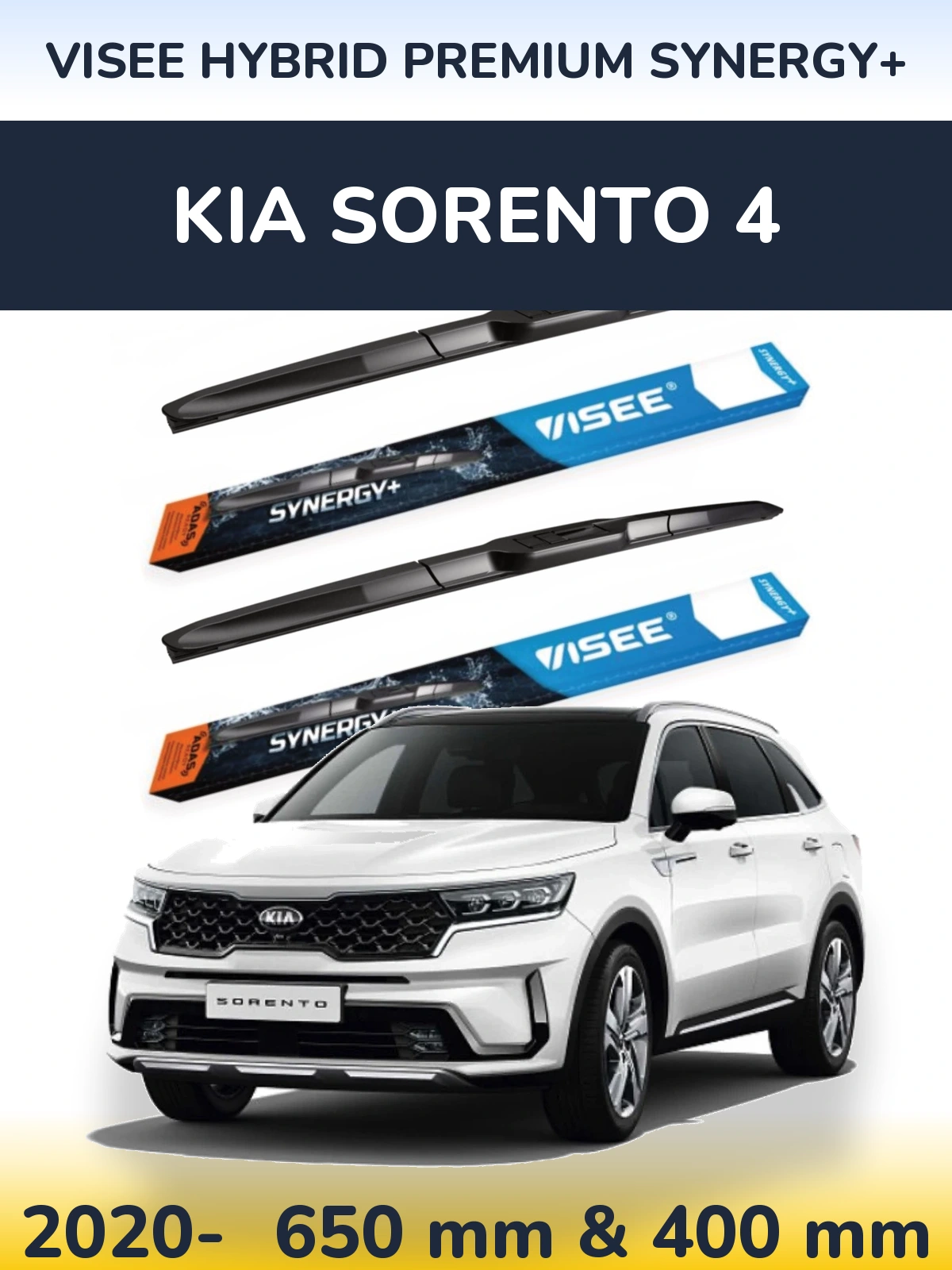 Комплект передних дворников VISEE HYBRID PREMIUM SYNERGY+ 650 & 400 мм для KIA Sorento 4 2020-2026