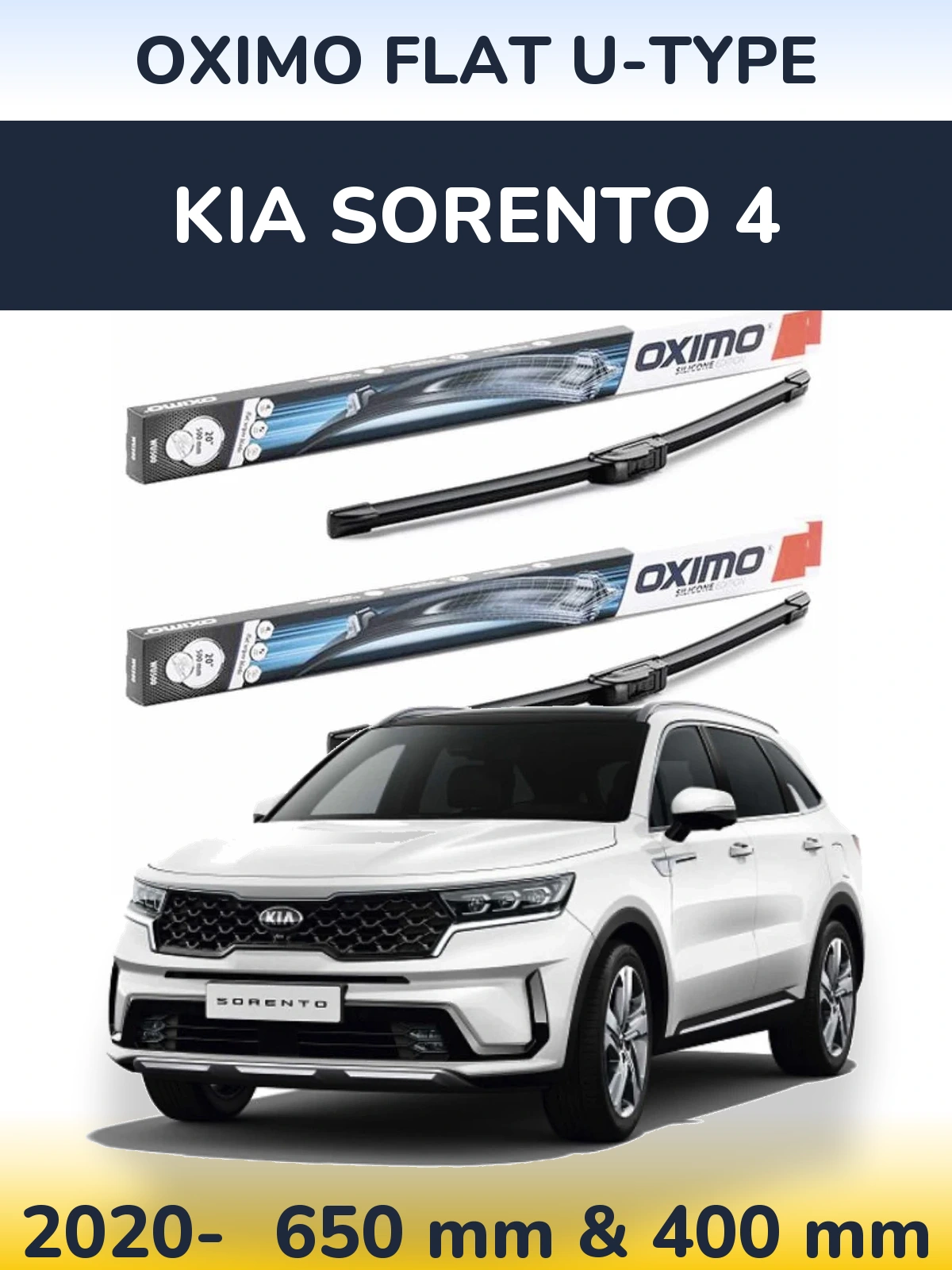 Комплект передних дворников Oximo Flat U-type 650 & 400 мм для KIA Sorento 4 2020-2026