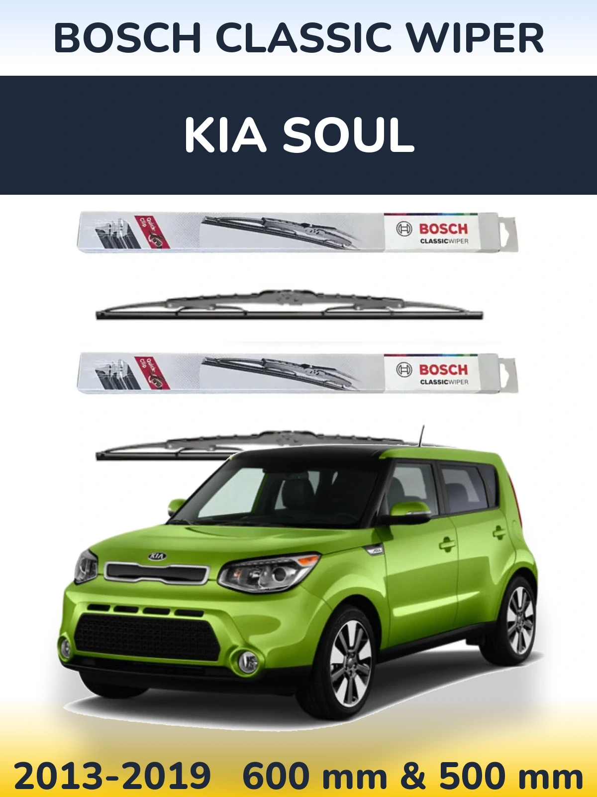 Front wiper blade set BOSCH Classic Wiper 600 & 500 mm for KIA Soul 2013-2019