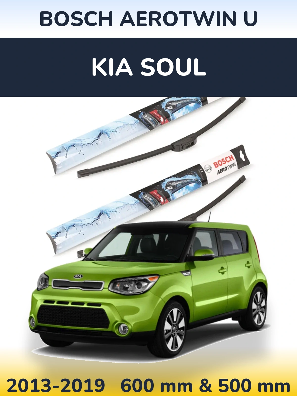 Комплект передних дворников BOSCH AeroTwin U 600 & 500 мм для KIA Soul 2013-2019