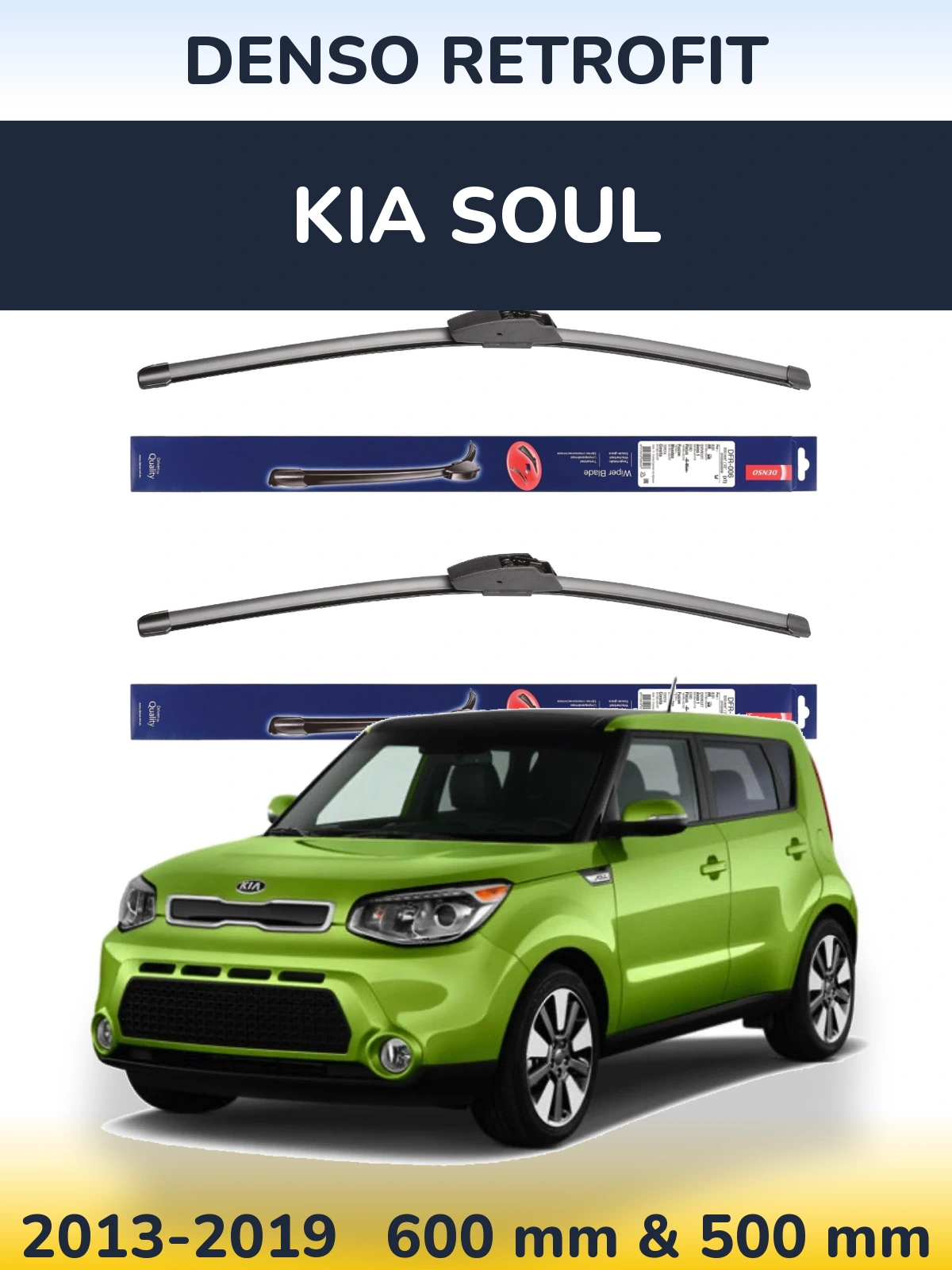 Комплект передних дворников Denso Retrofit 600 & 500 мм для KIA Soul 2013-2019