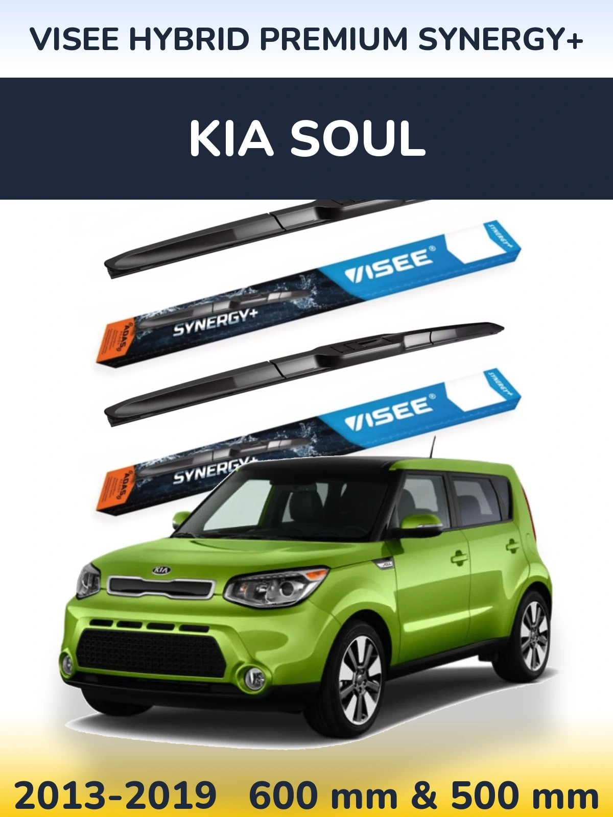 Комплект передних дворников VISEE HYBRID PREMIUM SYNERGY+ 600 & 500 мм для KIA Soul 2013-2019
