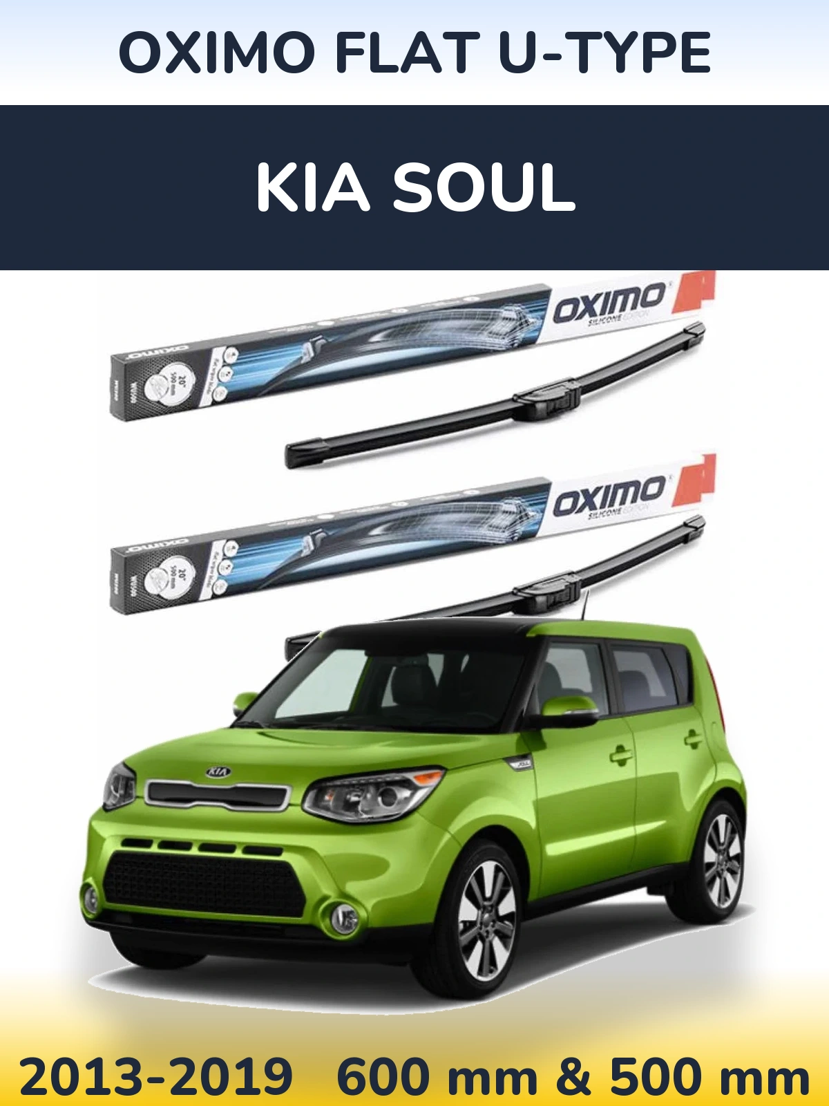 Front wiper blade set Oximo Flat U-type 600 & 500 mm for KIA Soul 2013-2019