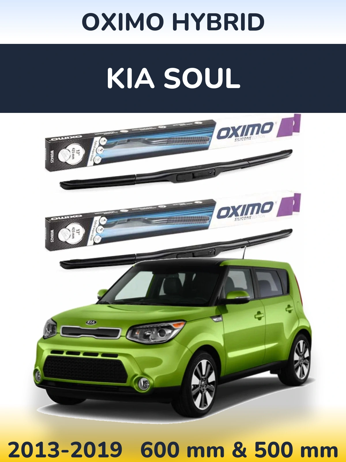 Front wiper blade set Oximo Hybrid 600 & 500 mm for KIA Soul 2013-2019