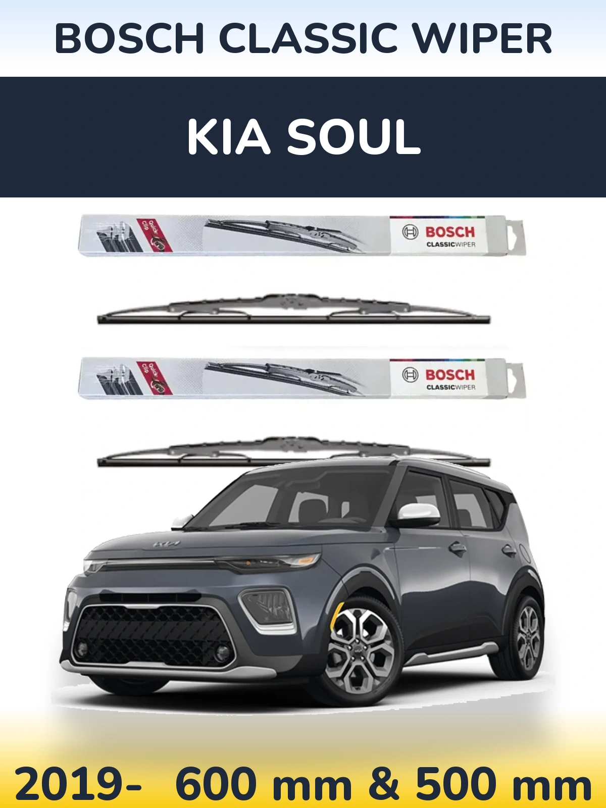 Комплект передних дворников BOSCH Classic Wiper 600 & 500 мм для KIA Soul 2019-2026