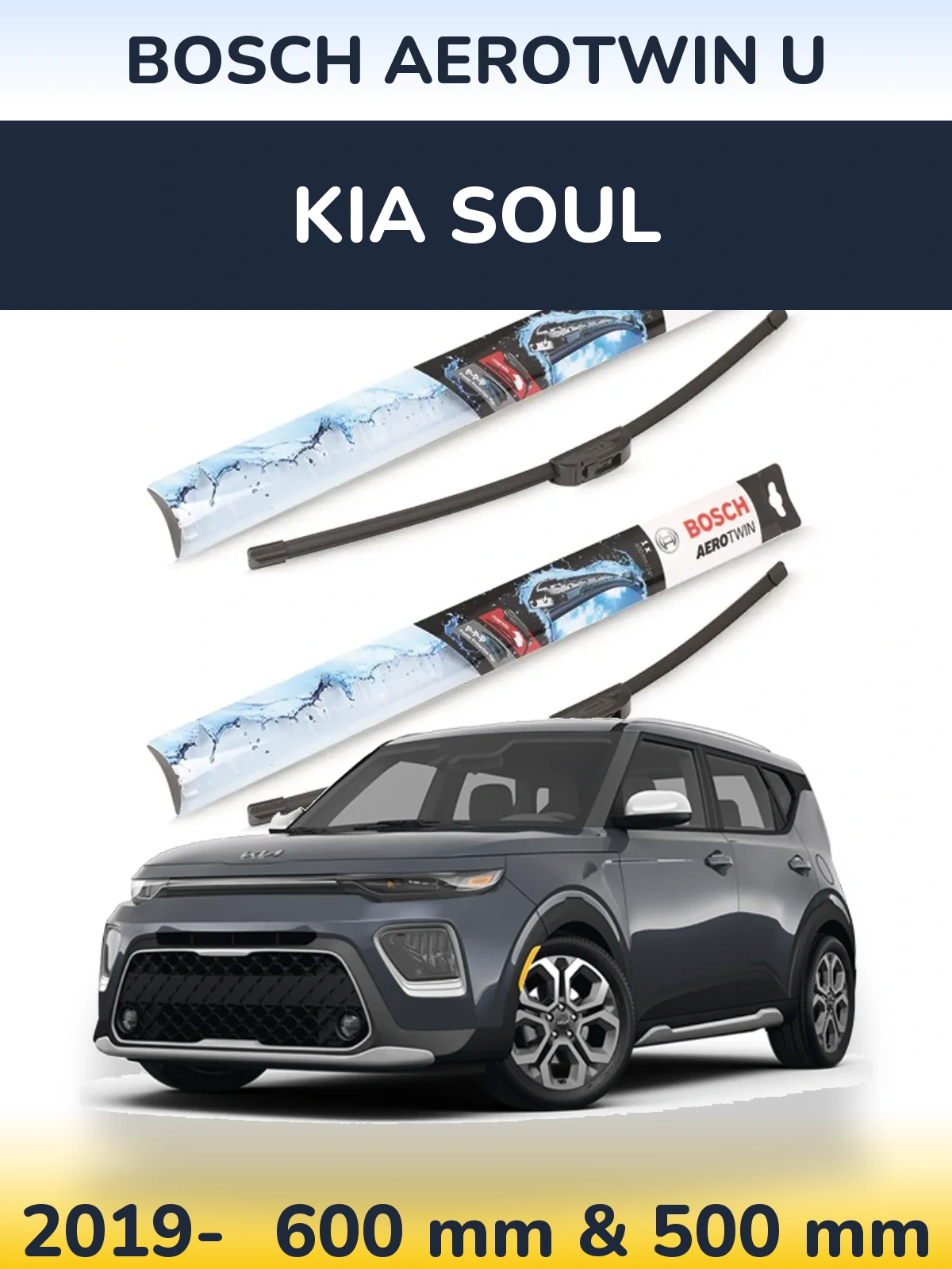 Комплект передних дворников BOSCH AeroTwin U 600 & 500 мм для KIA Soul 2019-2026