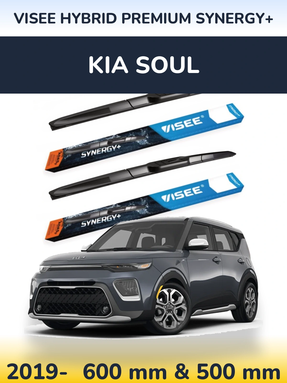 Комплект передних дворников VISEE HYBRID PREMIUM SYNERGY+ 600 & 500 мм для KIA Soul 2019-2026