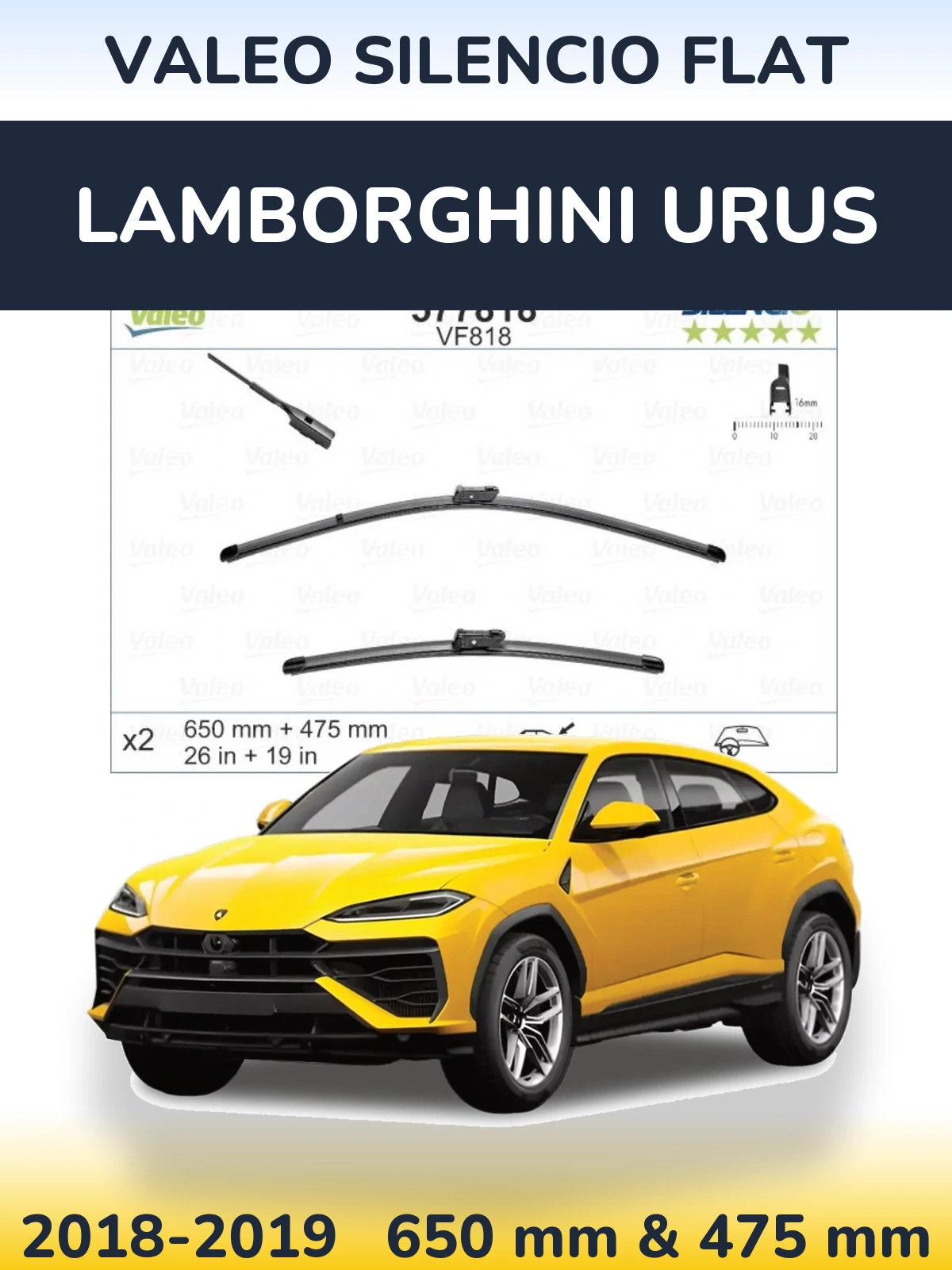 Комплект передних дворников Valeo Silencio Flat 650 & 475 мм для Lamborghini Urus 2018-2019