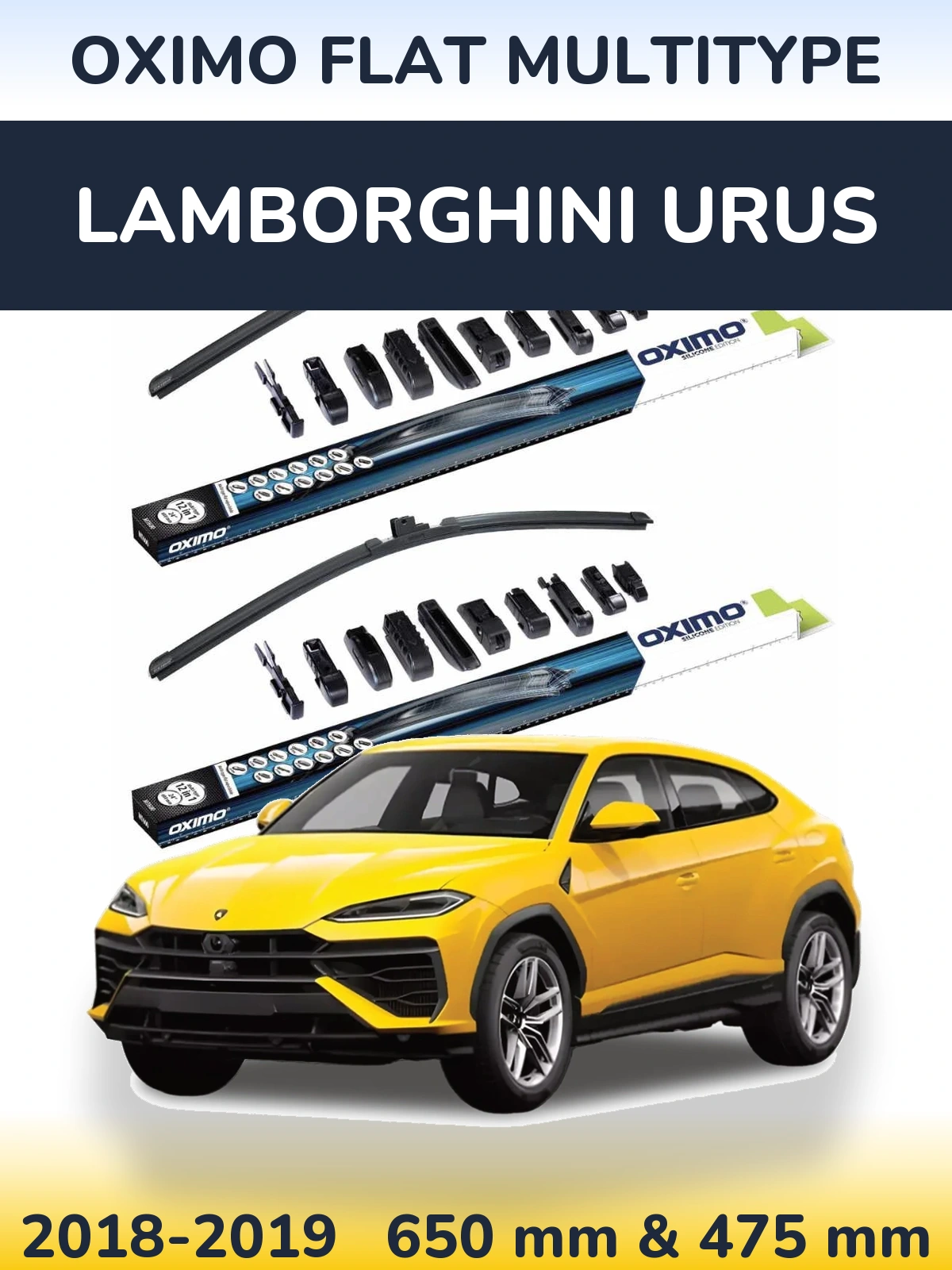 Front wiper blade set Oximo Flat MultiTypee 650 & 475 mm for Lamborghini Urus 2018-2019