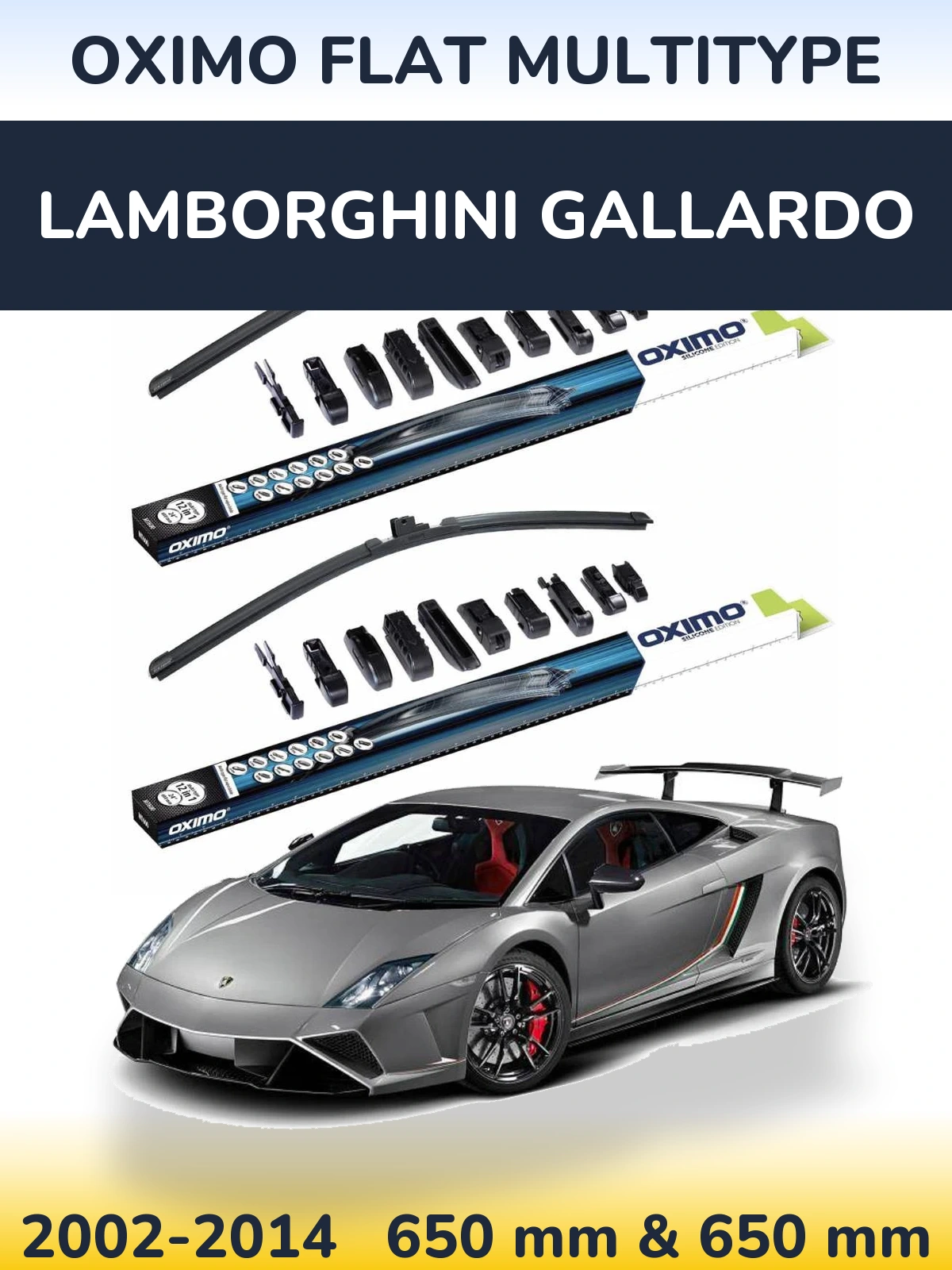 Комплект передних дворников Oximo Flat MultiТипe 650 & 650 мм для Lamborghini Gallardo 2002-2014
