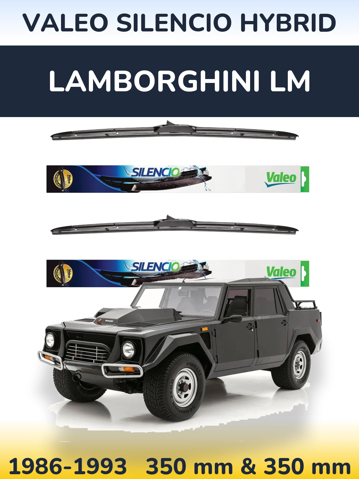 Front wiper blade set Valeo Silencio Hybrid 350 & 350 mm for Lamborghini LM 1986-1993