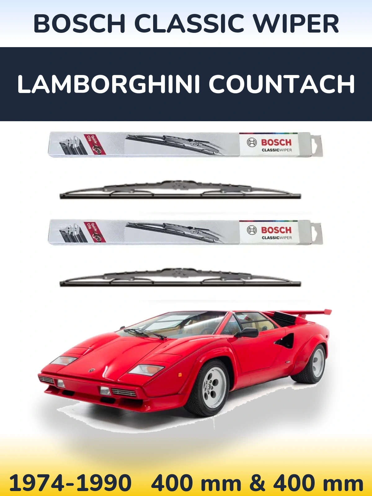 Комплект передніх щіток BOSCH Classic Wiper 400 & 400 мм для Lamborghini Countach 1974-1990