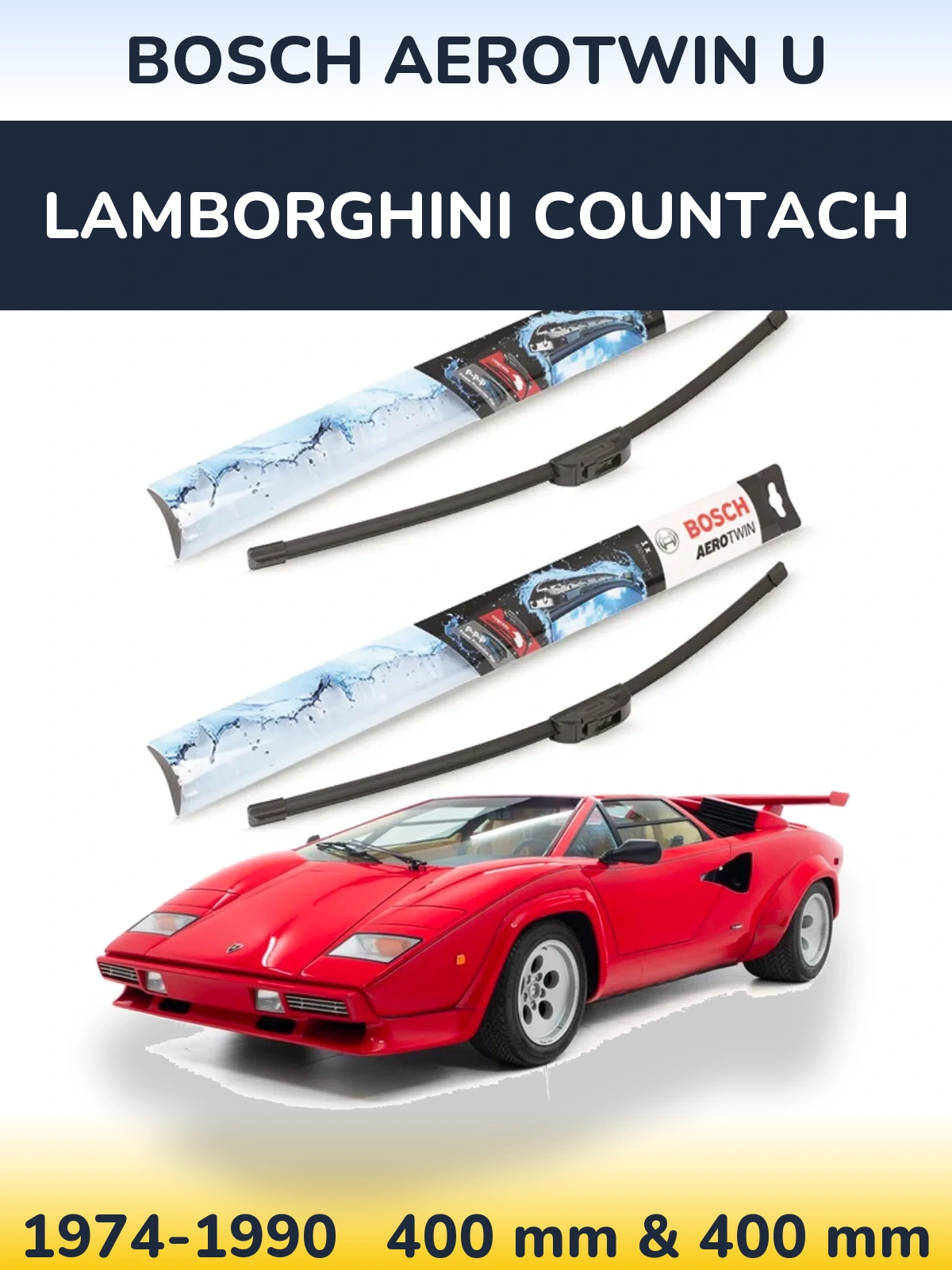Комплект передніх щіток BOSCH AeroTwin U 400 & 400 мм для Lamborghini Countach 1974-1990
