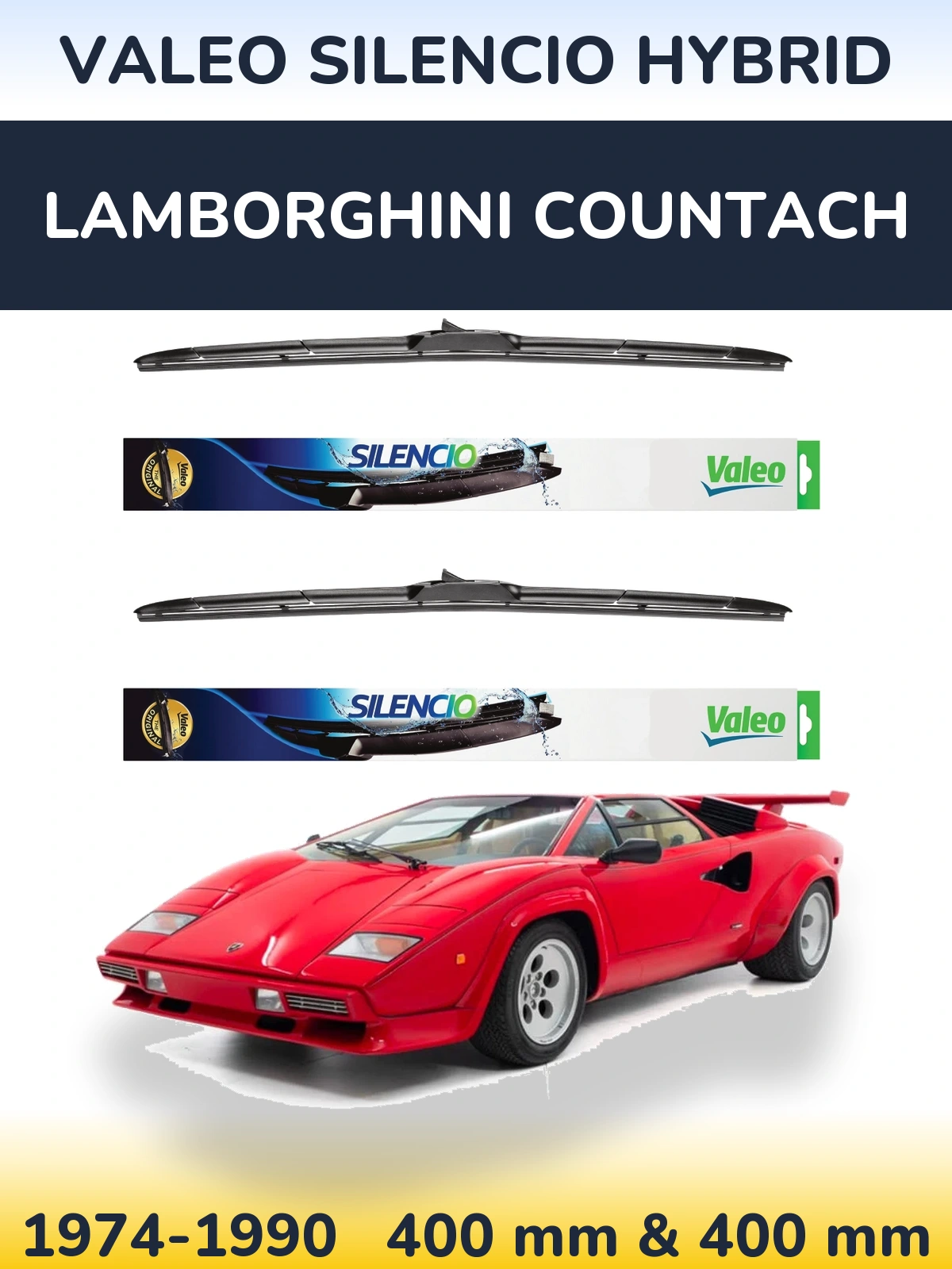 Комплект передних дворников Valeo Silencio Hybrid 400 & 400 мм для Lamborghini Countach 1974-1990