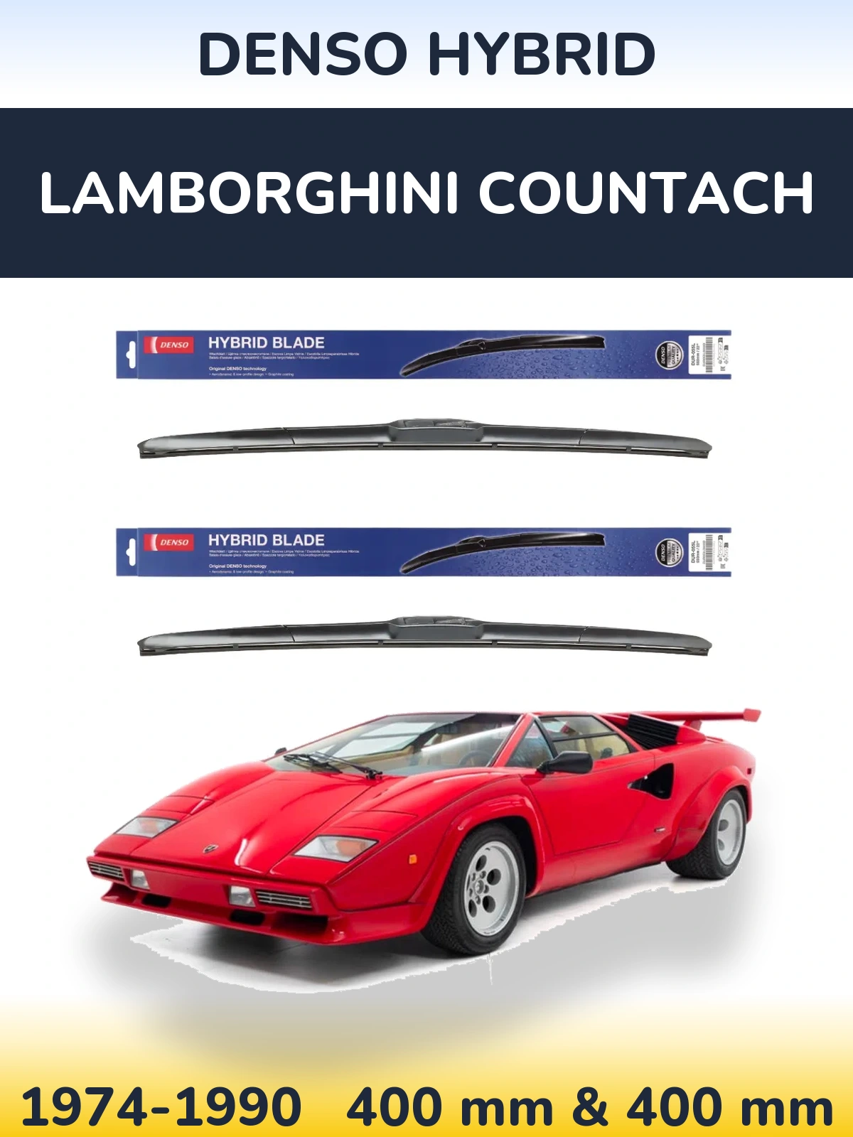 Komplet przednich wycieraczek Denso Hybrid 400 & 400 mm do Lamborghini Countach 1974-1990