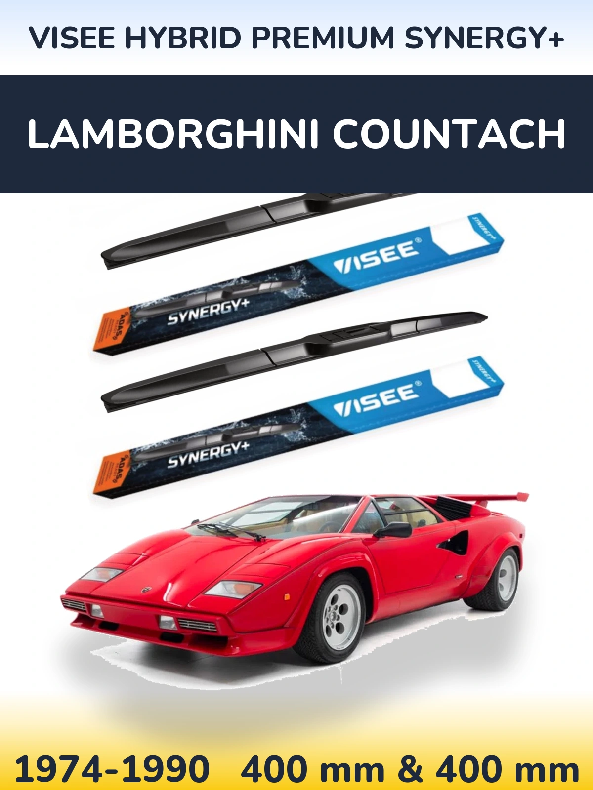 Комплект передних дворников VISEE HYBRID PREMIUM SYNERGY+ 400 & 400 мм для Lamborghini Countach 1974-1990