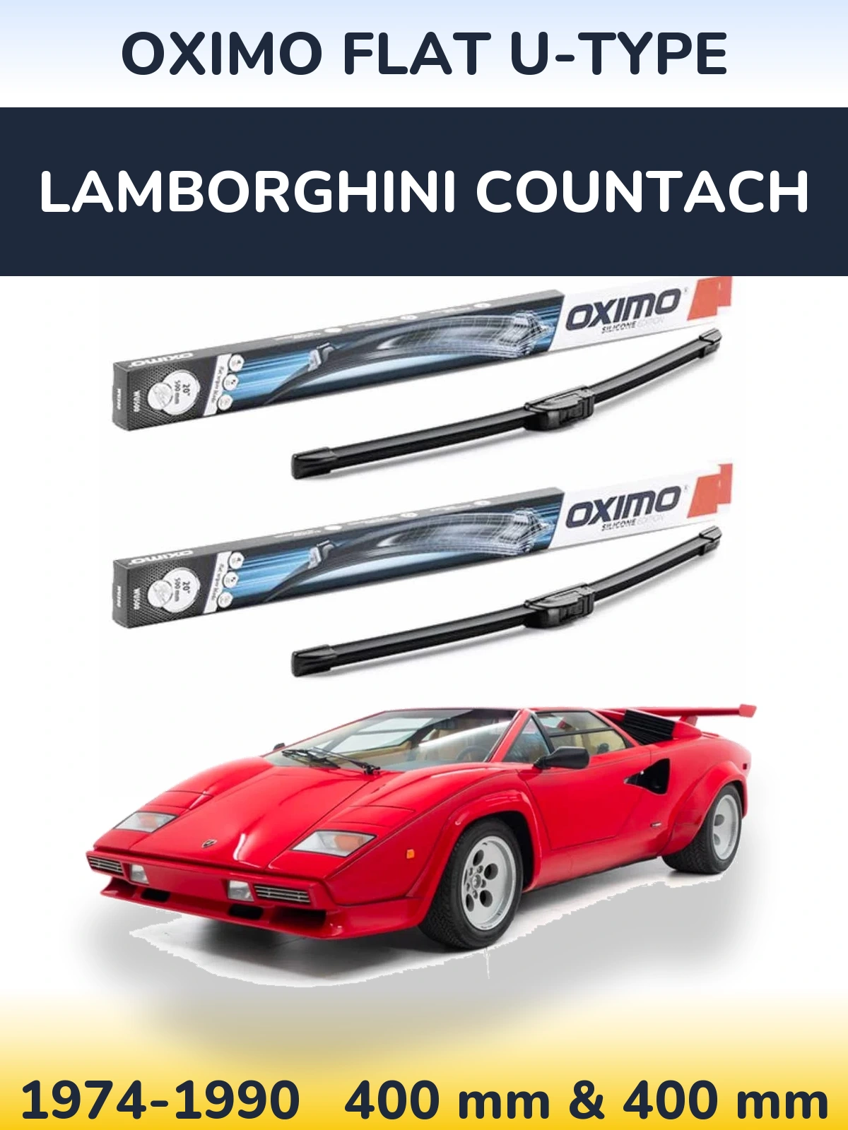 Комплект передних дворников Oximo Flat U-type 400 & 400 мм для Lamborghini Countach 1974-1990