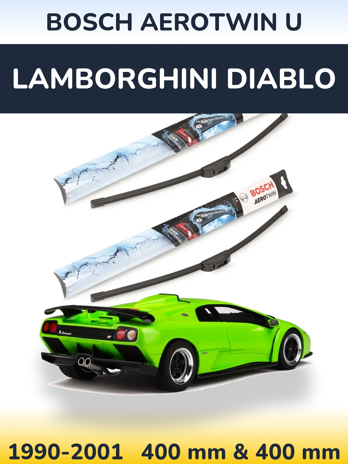 Front wiper blade set BOSCH AeroTwin U 400 & 400 mm for Lamborghini Diablo 1990-2001