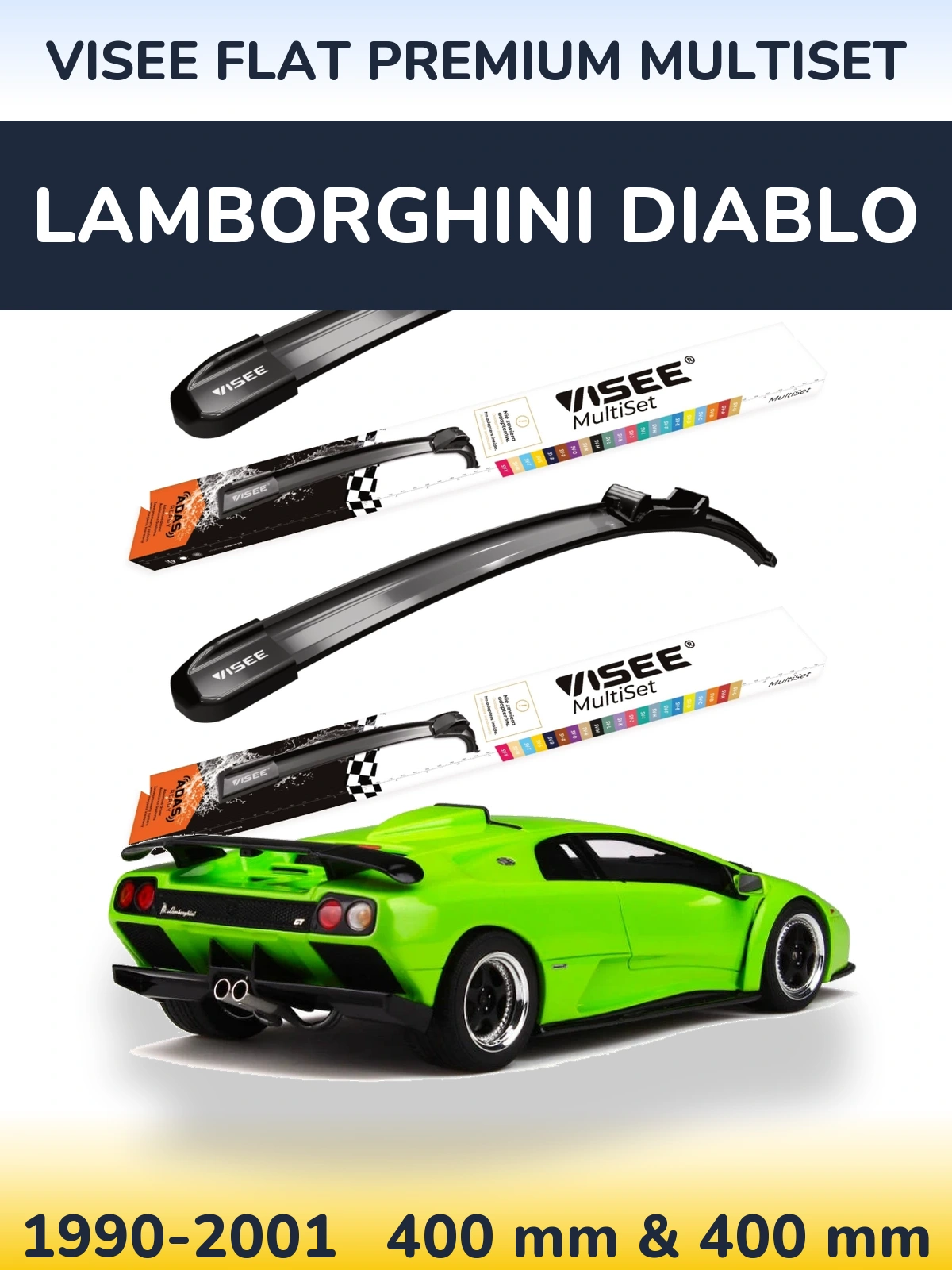 Комплект передних дворников VISEE FLAT PREMIUM MultiSet 400 & 400 мм для Lamborghini Diablo 1990-2001
