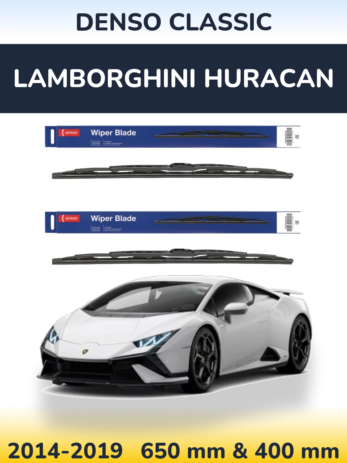 Front wiper blade set Denso Classic 650 & 400 mm for Lamborghini Huracan 2014-2019