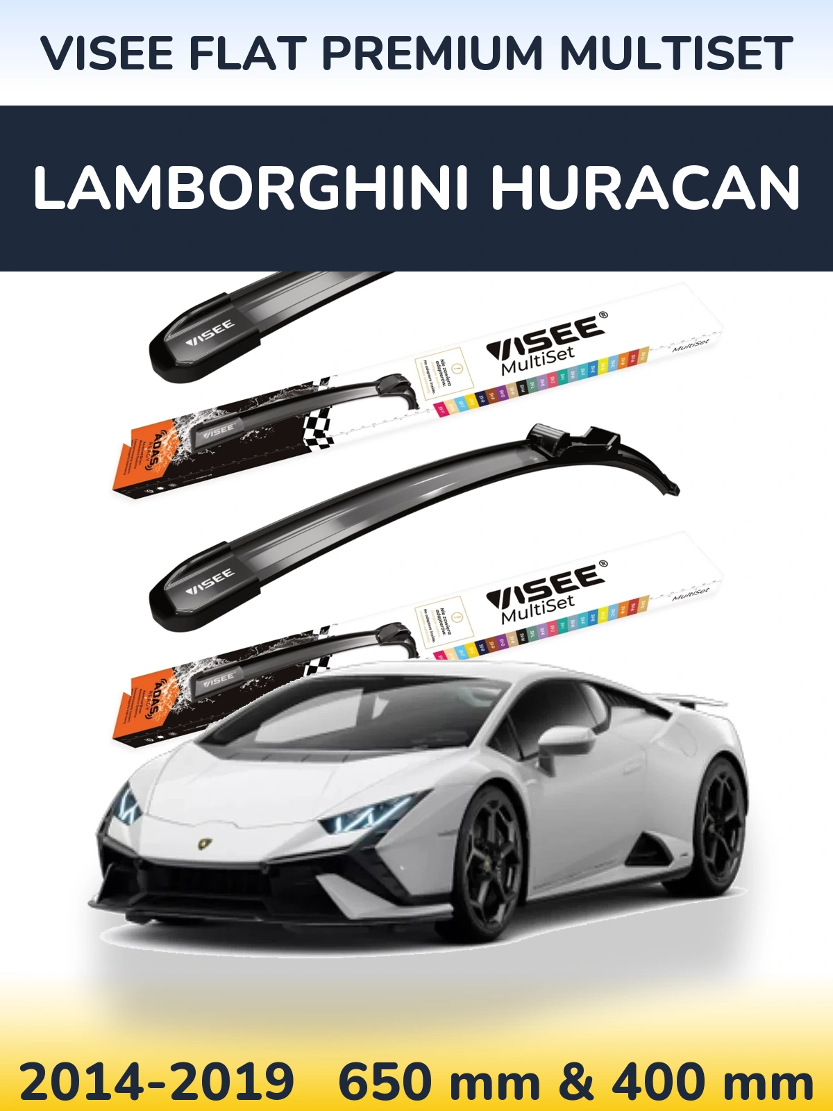 Комплект передніх щіток VISEE FLAT PREMIUM MultiSet 650 & 400 мм для Lamborghini Huracan 2014-2019