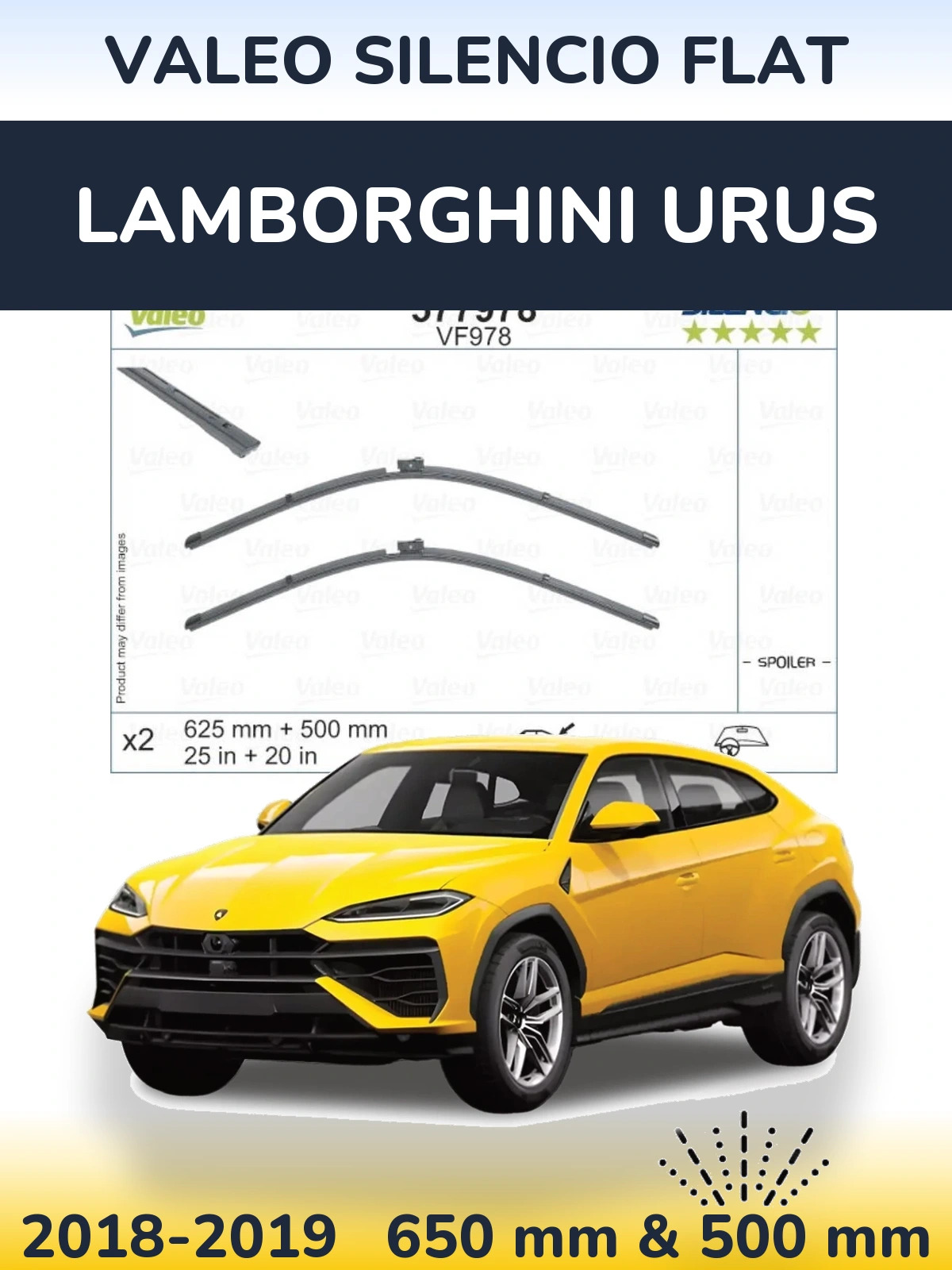 Комплект передних дворников Valeo Silencio Flat 625 & 500 мм для Lamborghini Urus 2018-2019