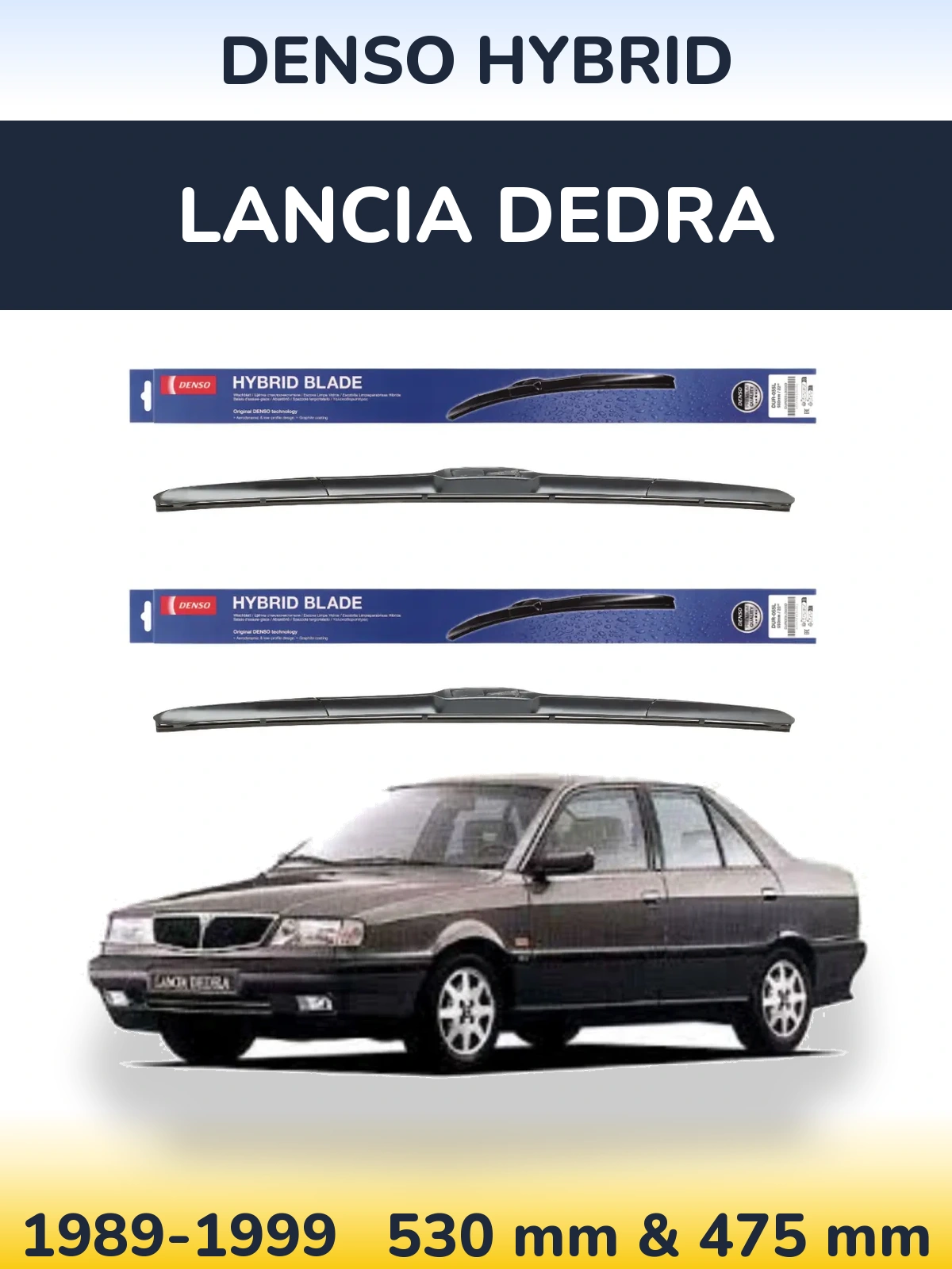 Front wiper blade set Denso Hybrid 530 & 475 mm for Lancia Dedra 1989-1999