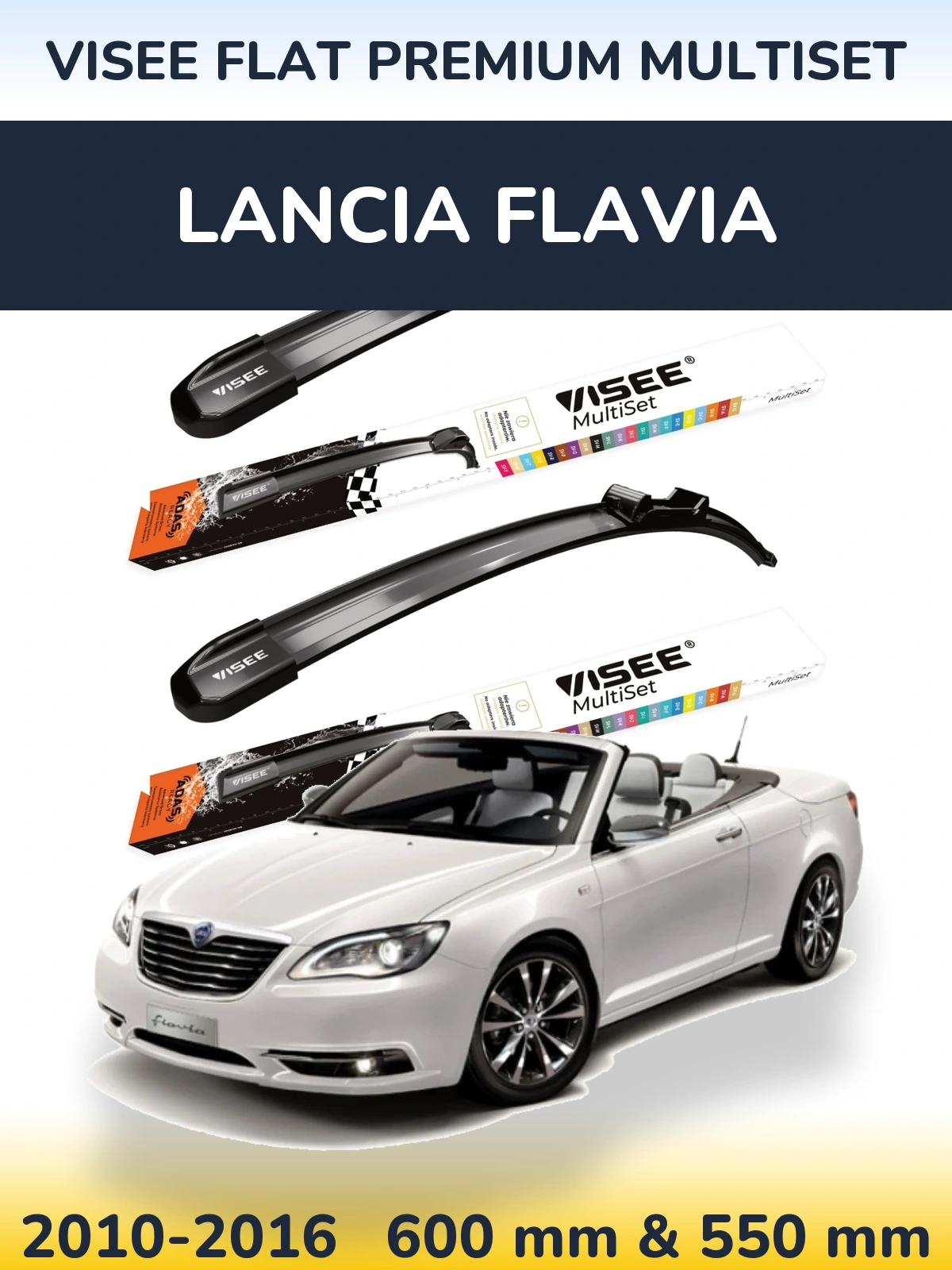 Комплект передних дворников VISEE FLAT PREMIUM MultiSet 600 & 550 мм для Lancia Flavia 2010-2016
