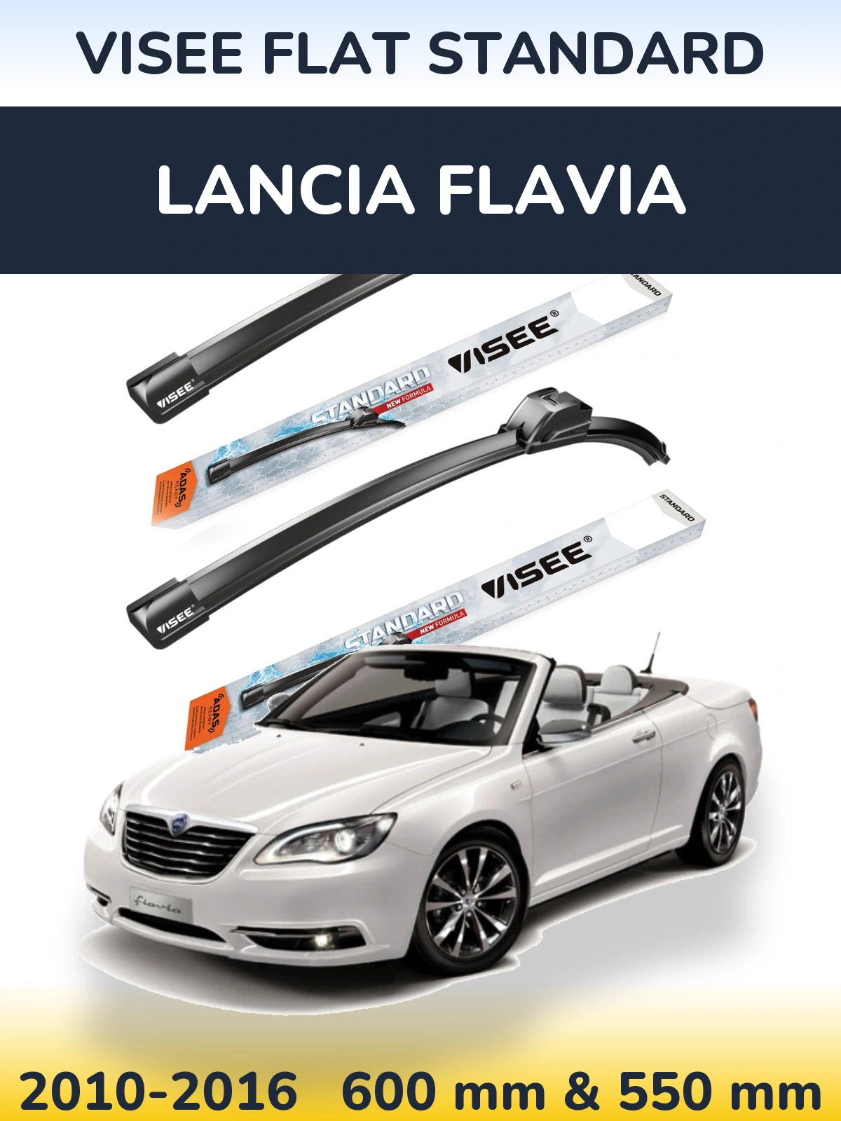 Комплект передніх щіток VISEE FLAT STANDARD 600 & 550 мм для Lancia Flavia 2010-2016