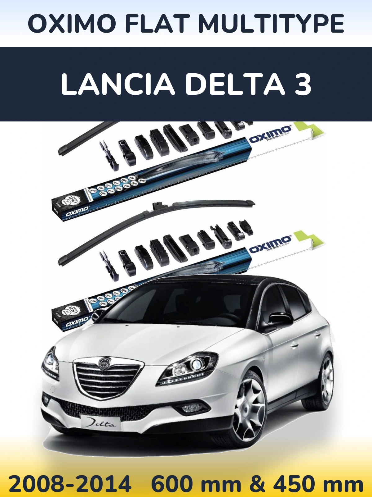 Комплект передних дворников Oximo Flat MultiТипe 600 & 450 мм для Lancia Delta 3 2008-2014