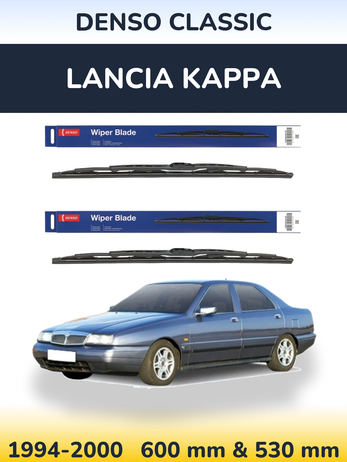 Front wiper blade set Denso Classic 600 & 530 mm for Lancia Kappa 1994-2000
