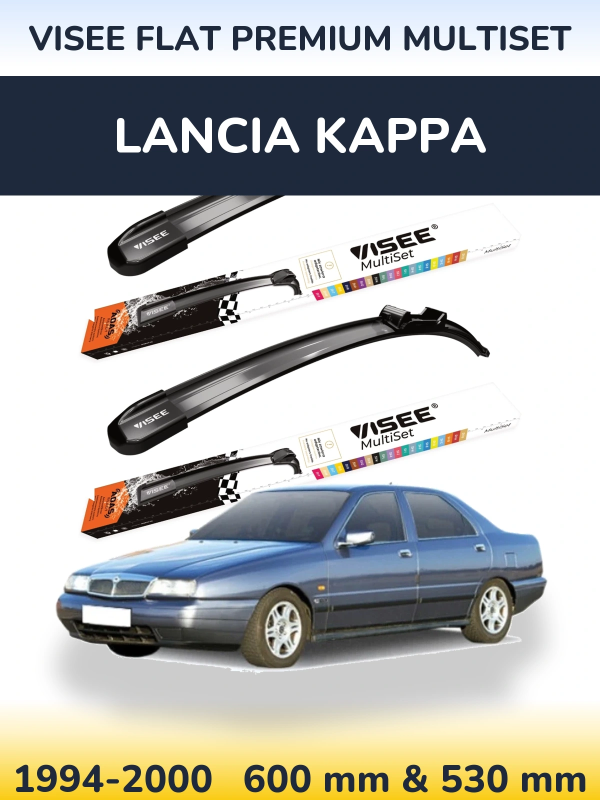 Front wiper blade set VISEE FLAT PREMIUM MultiSet 600 & 530 mm for Lancia Kappa 1994-2000