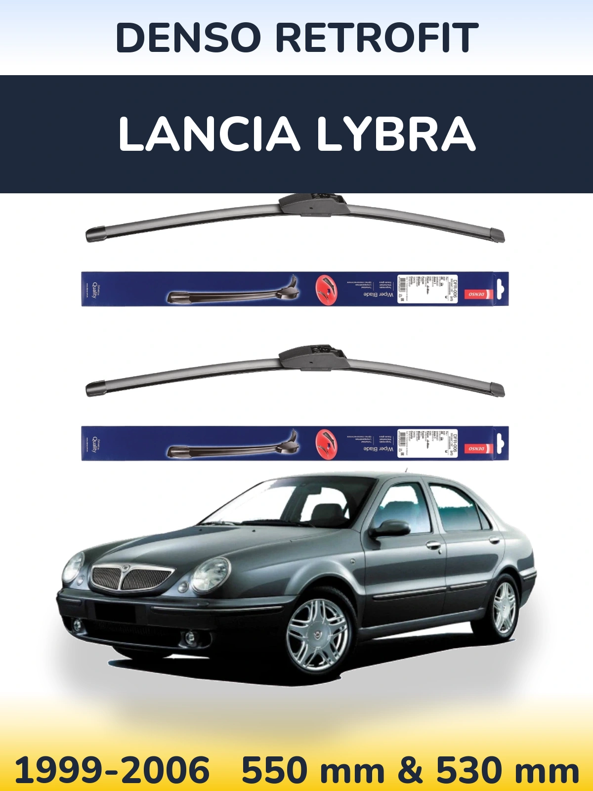 Komplet przednich wycieraczek Denso Retrofit 550 & 530 mm do Lancia Lybra 1999-2006